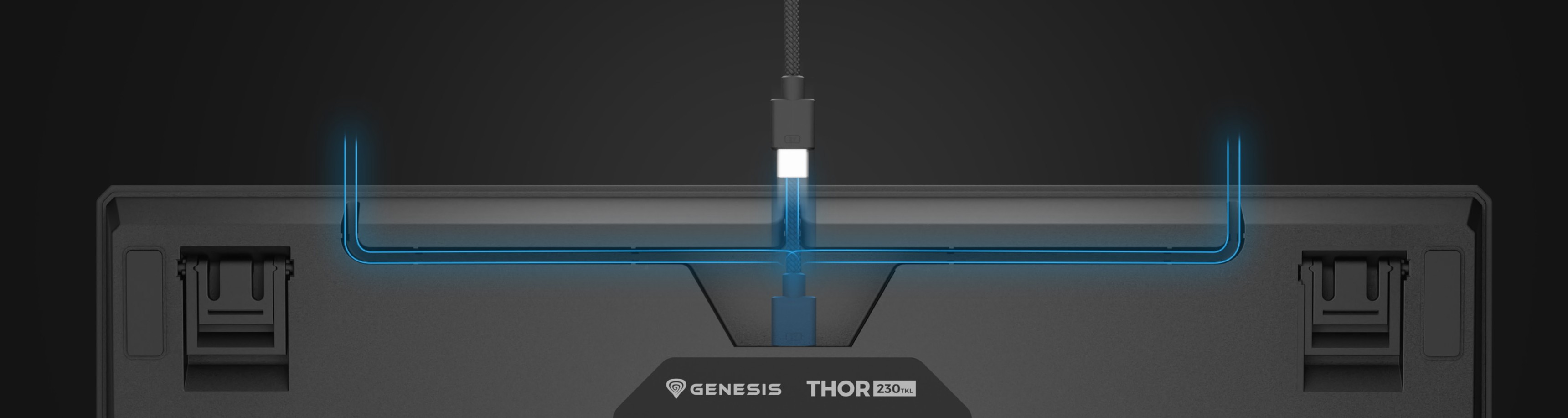 Draufsicht auf die mechanische Tastatur Genesis Thor 230 TKL Lite mit USB-C-Anschluss und anpassbarer RGB-Beleuchtung