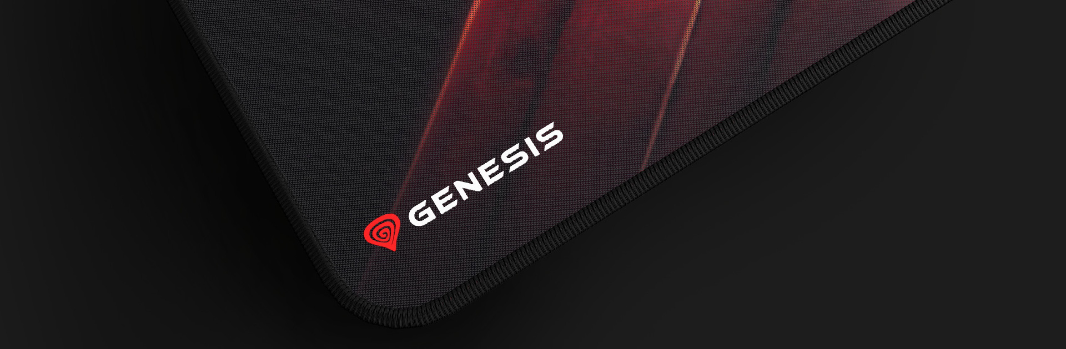 Gaming-Mauspad im eleganten schwarzen Design mit roten Akzenten und dem Genesis-Logo in der unteren Ecke