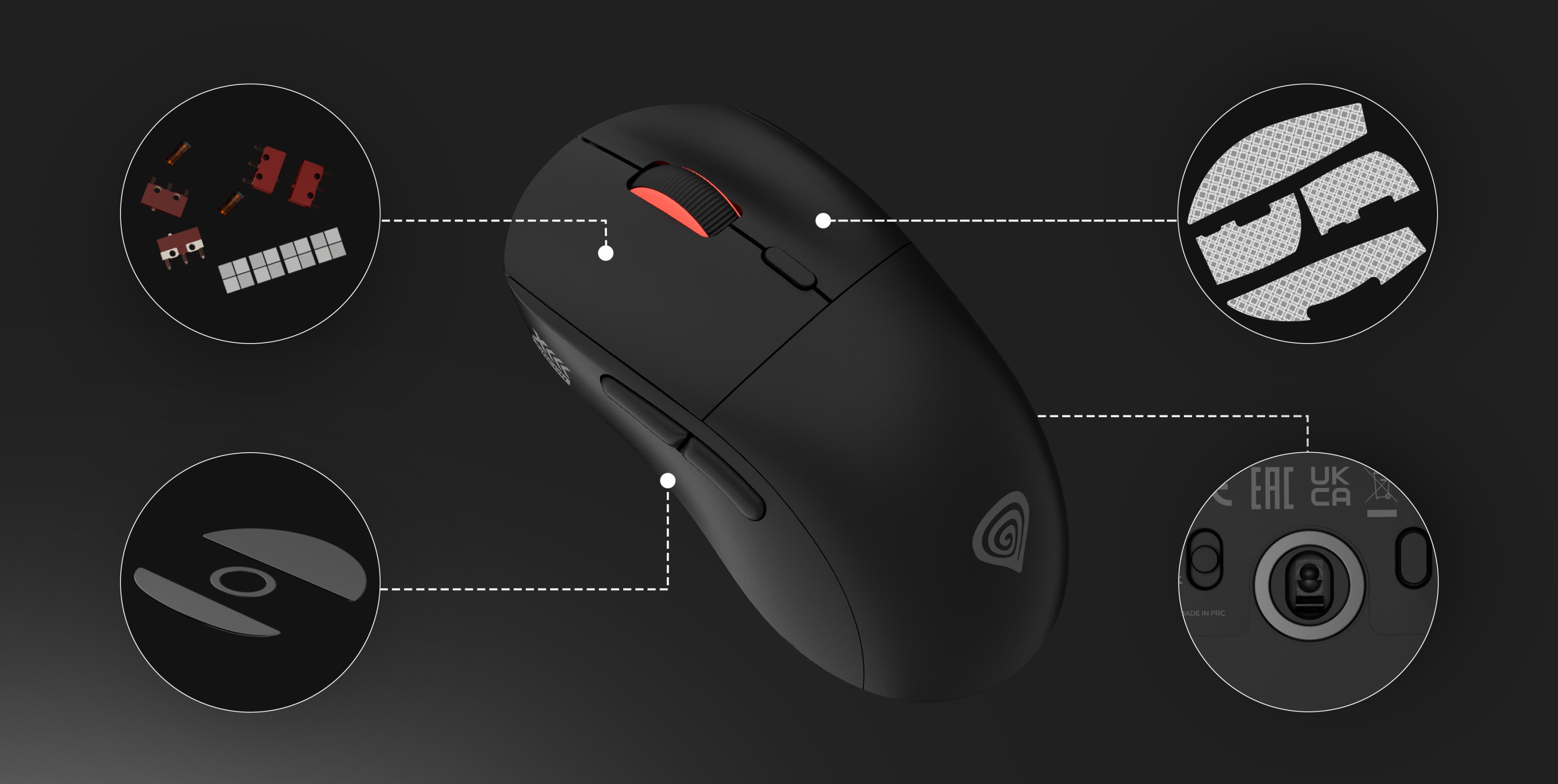 Kabellose Gaming-Maus Genesis Zircon XIII in Schwarz, mit Funktionen wie anpassbaren Tasten und hoher DPI-Empfindlichkeit