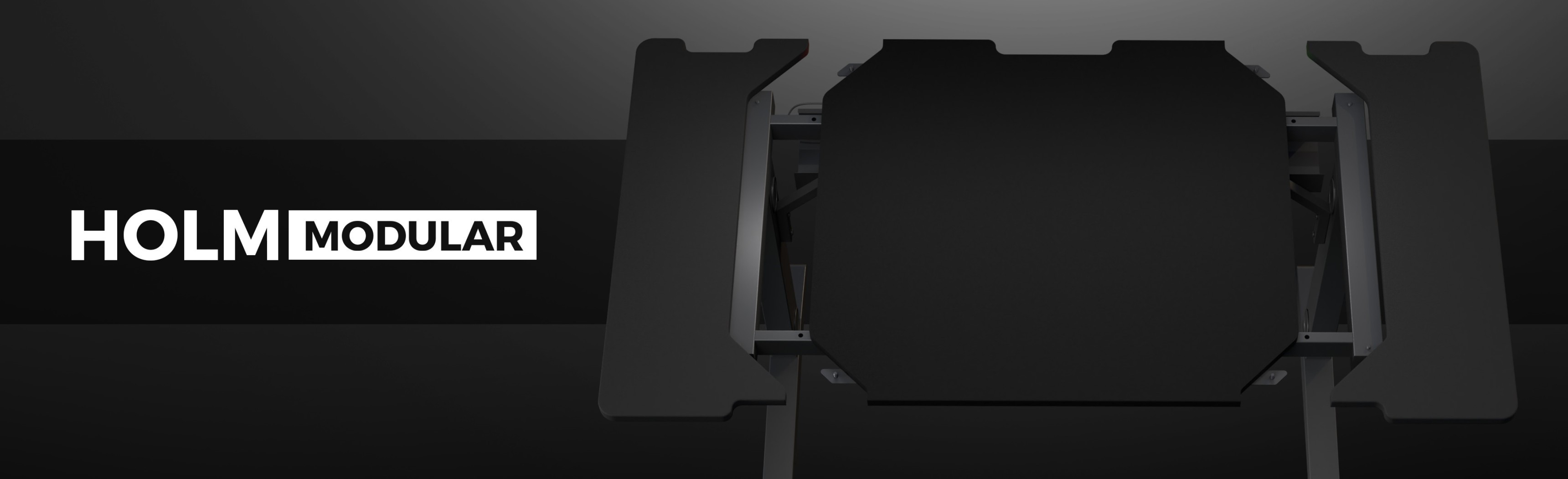 Rechte Schreibtischplatte für das Genesis Holm Modular, mit schlichtem schwarzem Design und minimalistischem Stil