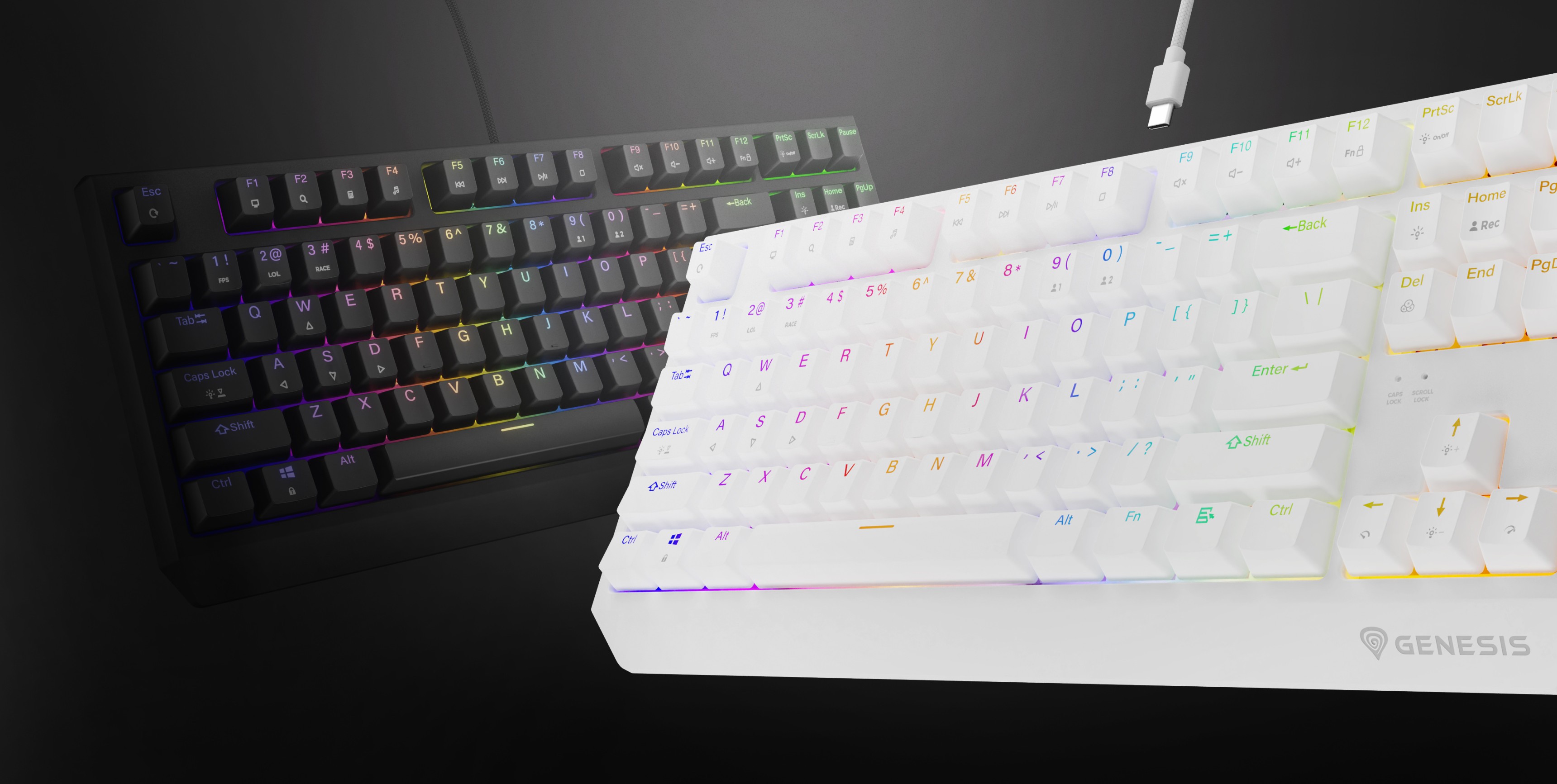 Mechanische RGB-Tastatur mit schwarzen und weißen Farboptionen und Hot-Swap-fähigen Outemu Red-Schaltern