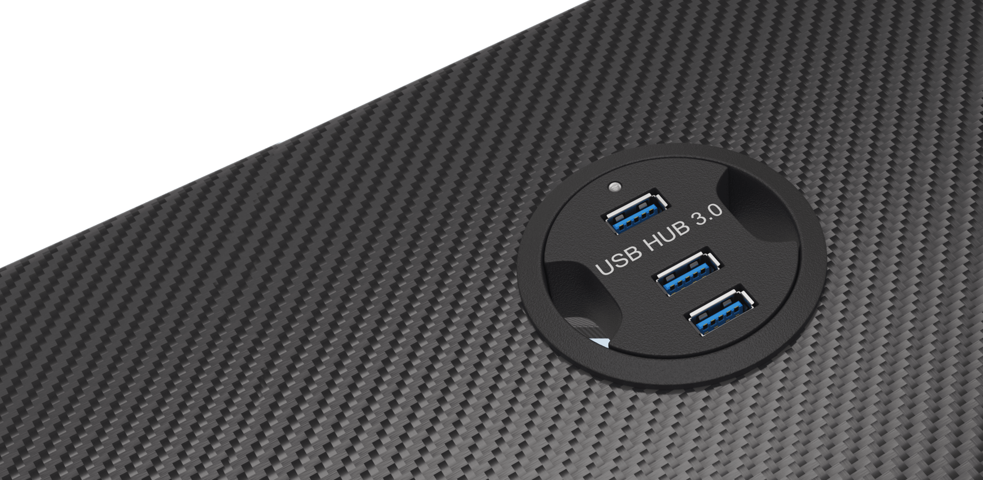 Nahaufnahme der Genesis Holm 200 RGB Gaming-Tischplatte mit einem USB 3.0-Hub mit vier Anschlüssen