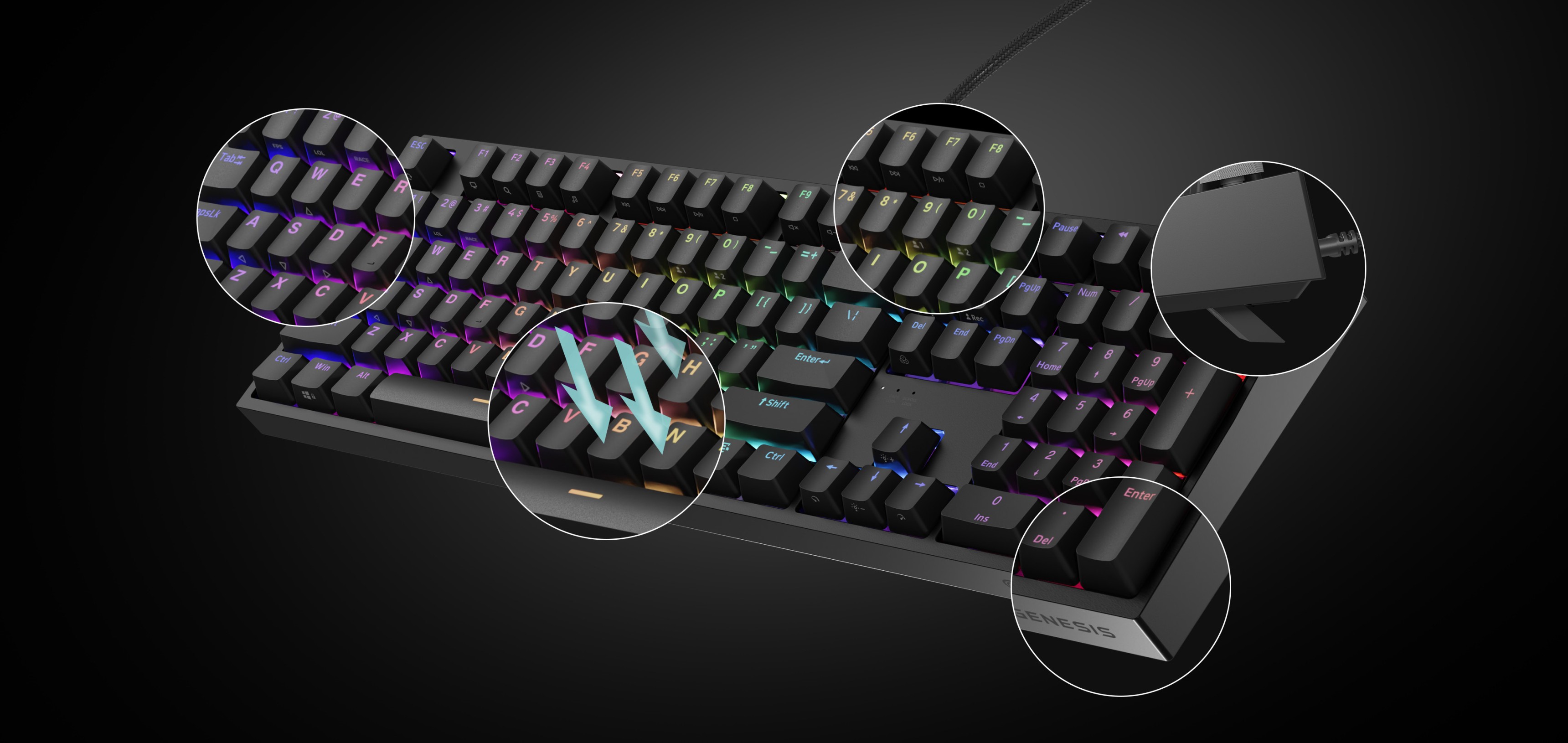 Mechanische Gaming-Tastatur mit RGB-Hintergrundbeleuchtung, mit Gateron Yellow Pro Schaltern und hervorgehobenen Tastenbereichen