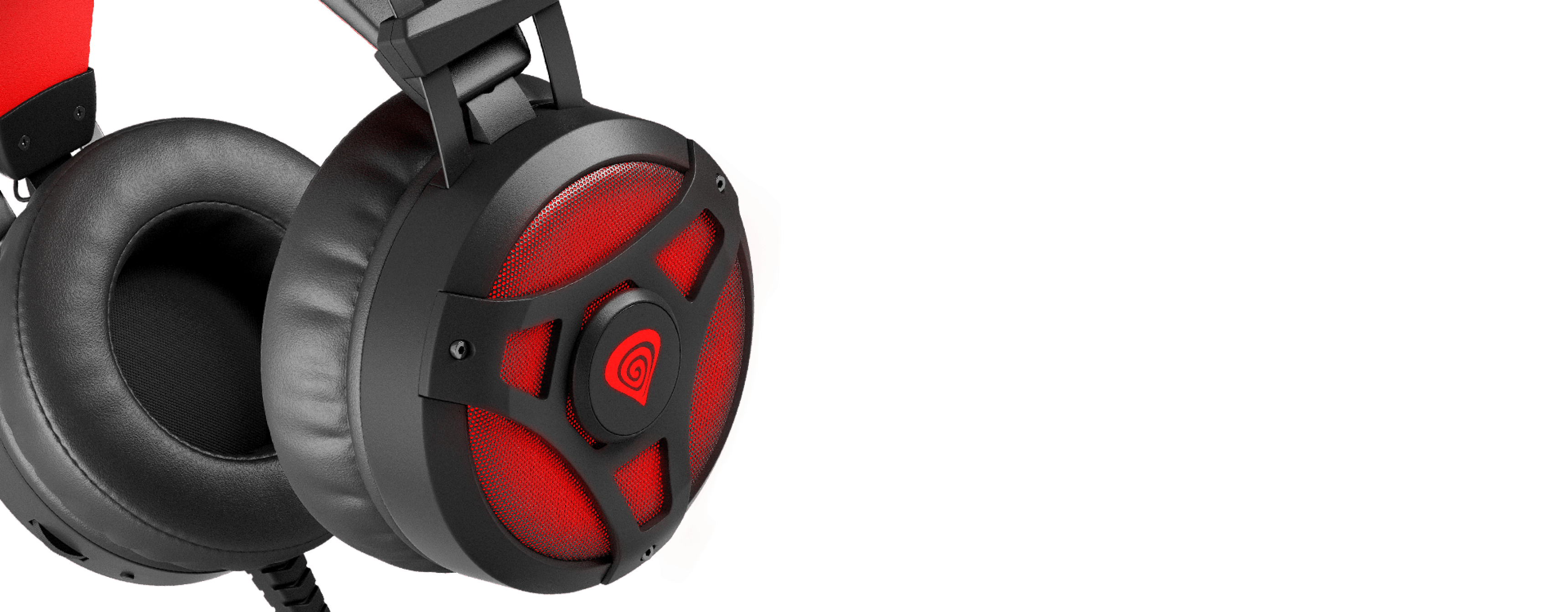 Schwarzer und roter Genesis Neon 360 Over-Ear-Kopfhörer mit Mikrofon und leuchtenden Akzenten