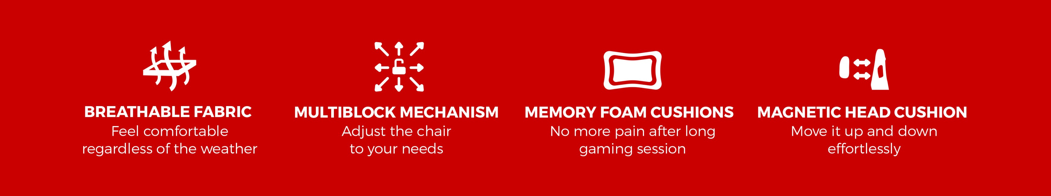 Grauer Gaming-Stuhl mit Eigenschaften wie atmungsaktivem Stoff, Multi-Block-Mechanismus, Memory-Schaumstoffkissen und einem magnetischen Kopfkissen