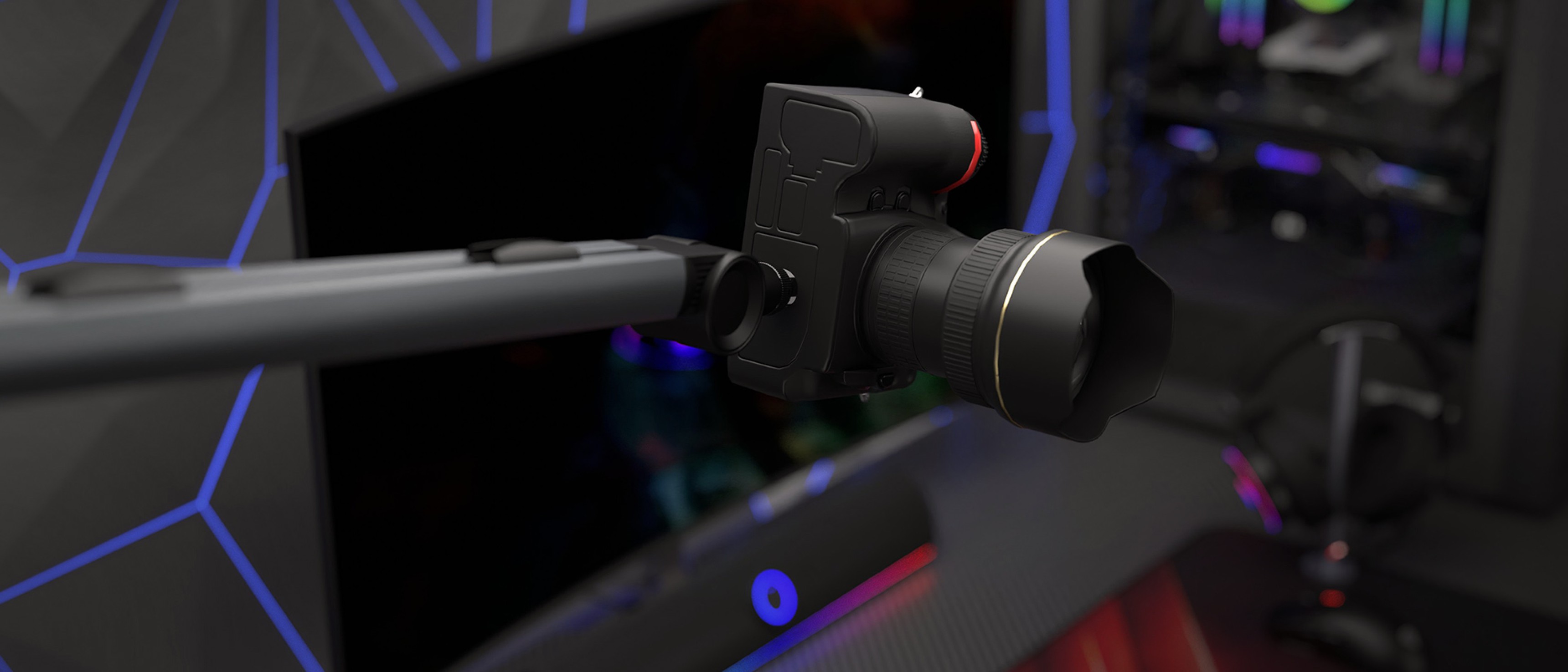 Mikrofonarm für das Genesis Thulium 700, mit schlankem Design und verstellbarer Positionierung, hier an einer Arbeitsfläche befestigt
