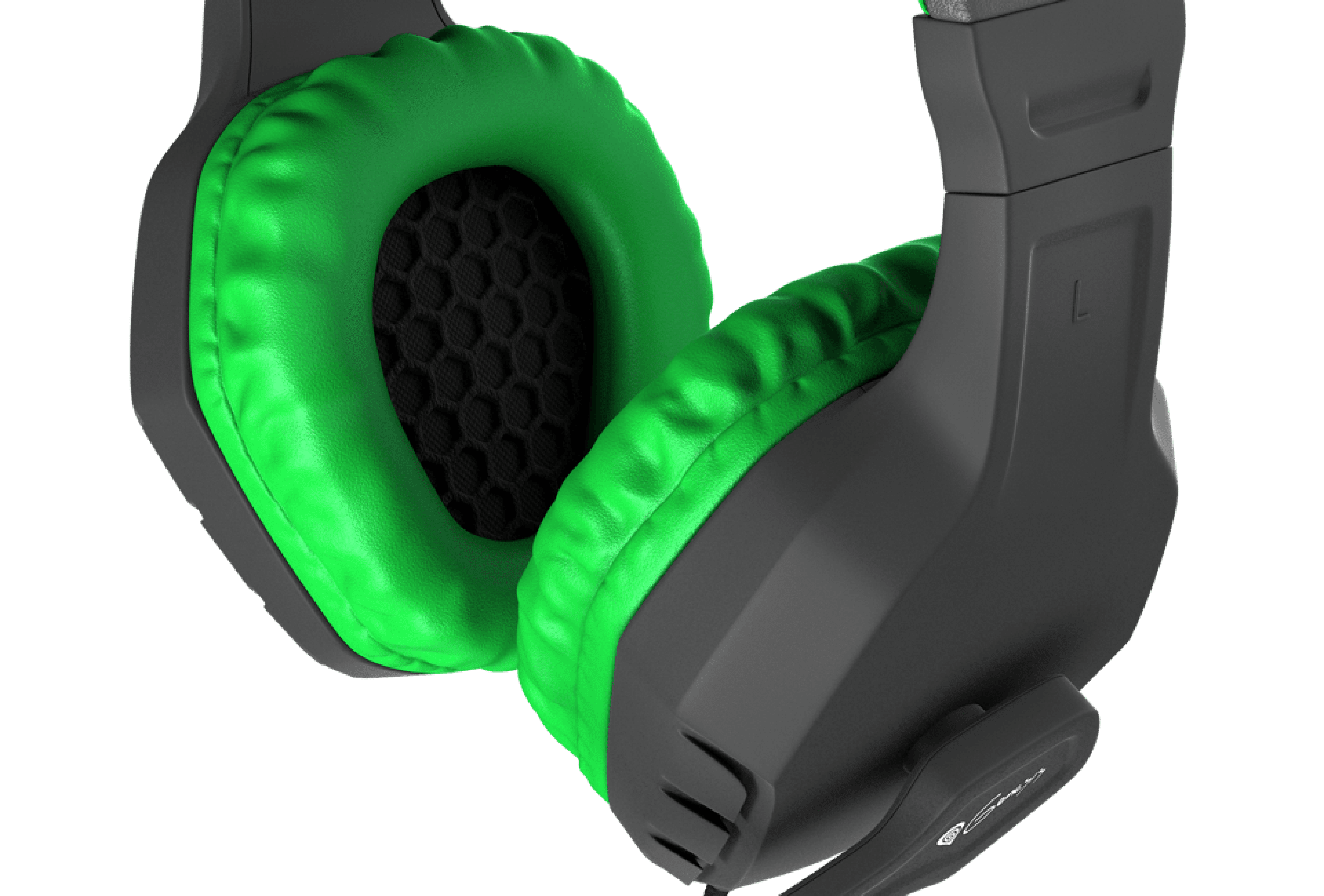Schwarz-grüne Over-Ear-Kopfhörer mit Mikrofon, gepolsterten Ohrmuscheln und einem schlanken Design