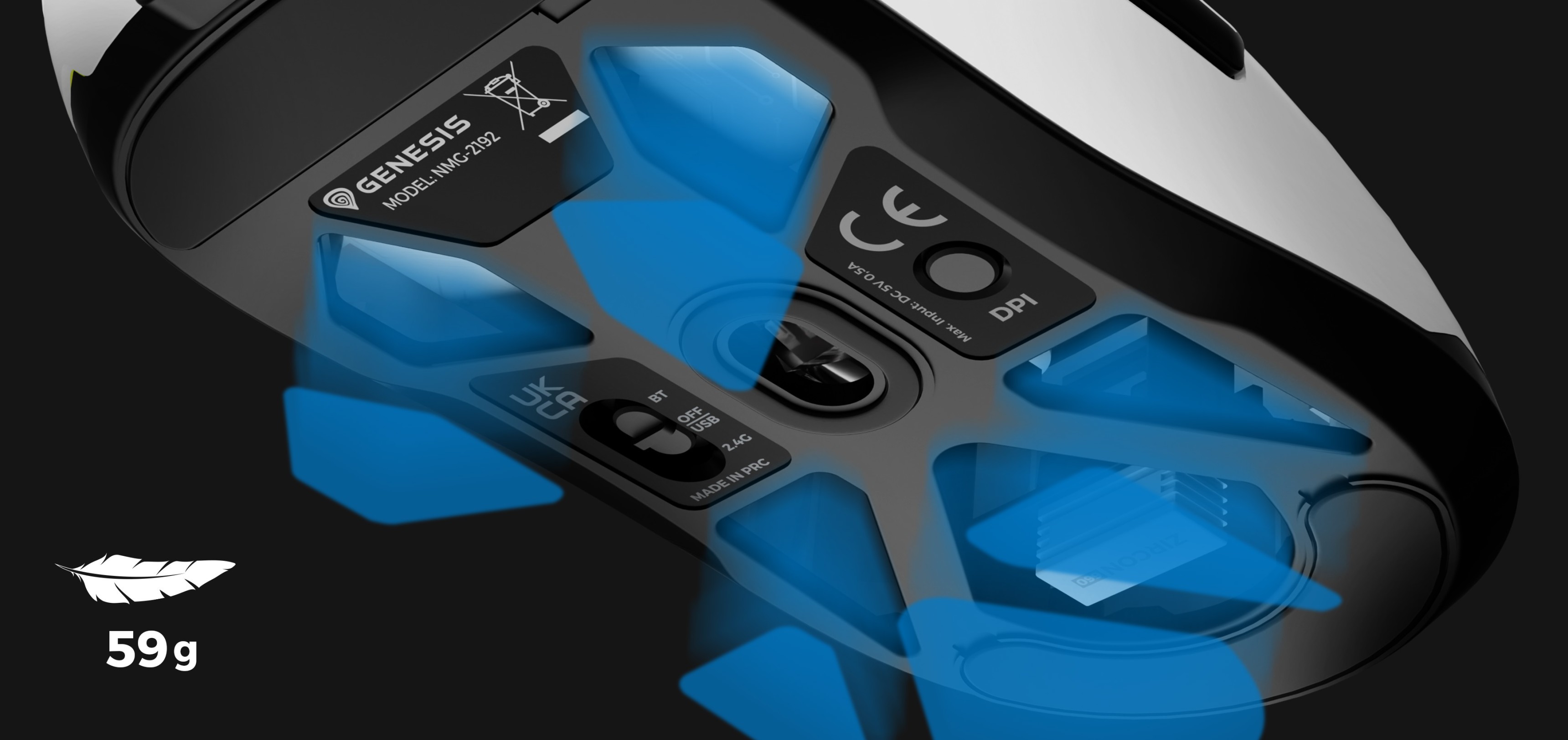 Kabellose Gaming-Maus Genesis Zircon 660 mit einem 12.000 DPI-Sensor, leichtem Design (59 g) und anpassbaren Tasten