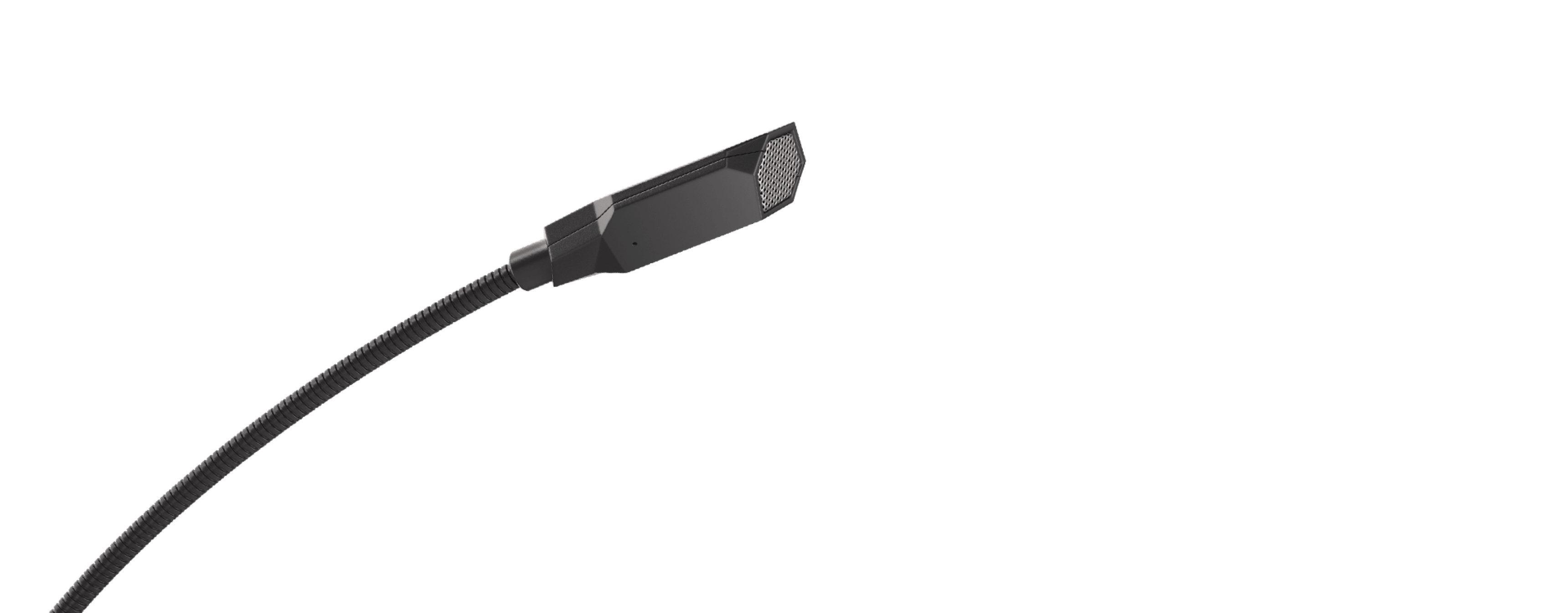 Schwarzes Mikrofon mit flexiblem Hals, das für eine klare Tonaufnahme entwickelt wurde und einen sechseckigen Grill besitzt