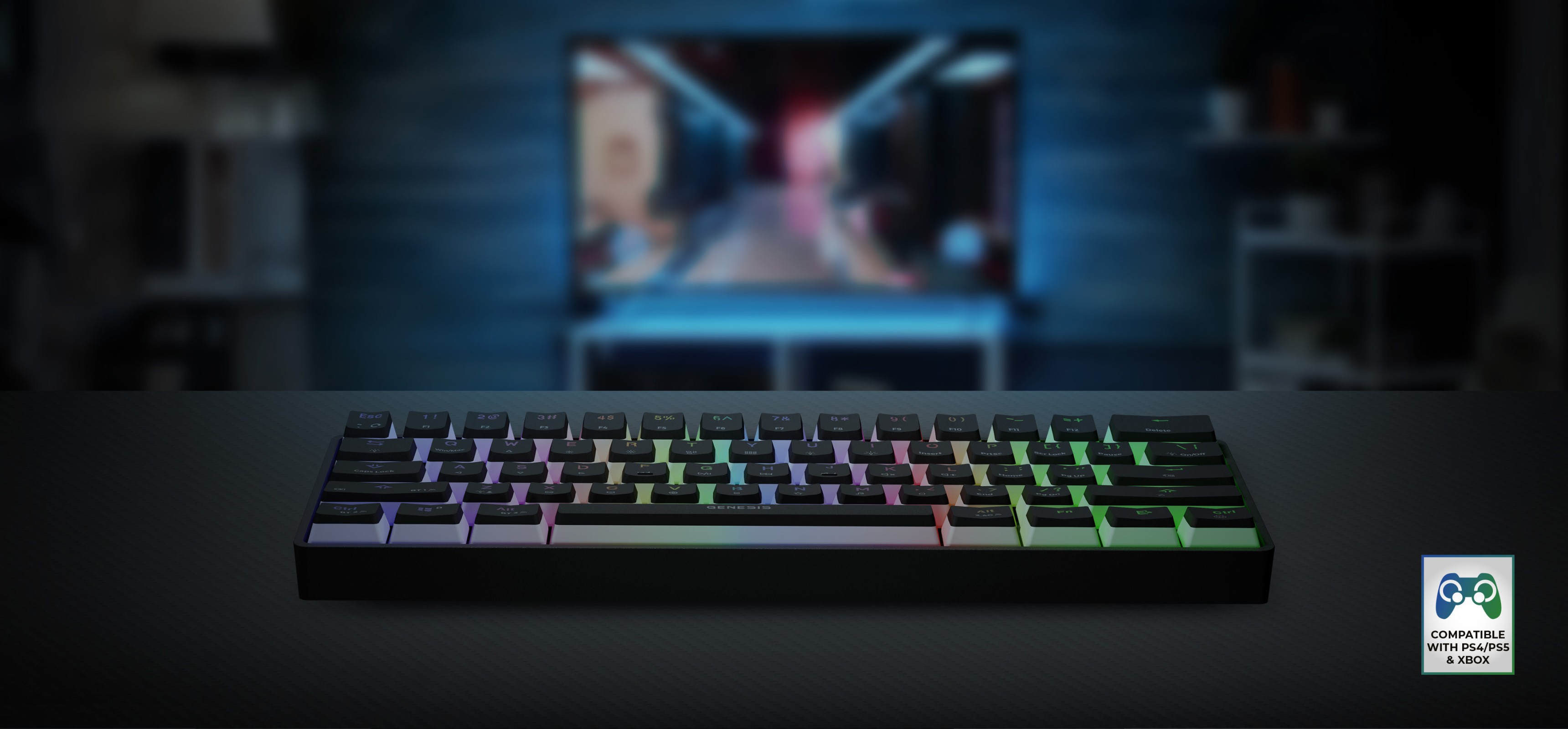 Kabellose mechanische RGB-Gaming-Tastatur mit Gateron Red-Schaltern, mit farbig beleuchteten Tasten und einem schlanken schwarzen Design