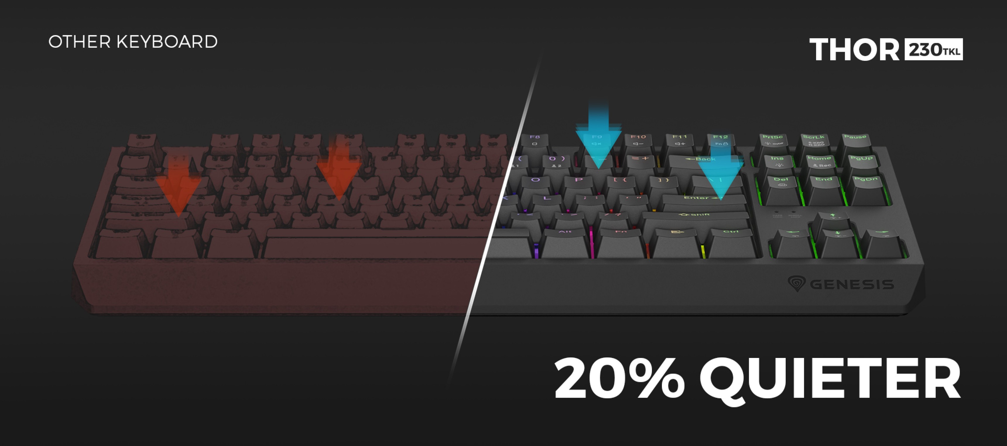 Zwei Tastaturen im Vergleich: Die Genesis Thor 230 ist leiser, verfügt über eine RGB-Beleuchtung und mechanische Tasten.