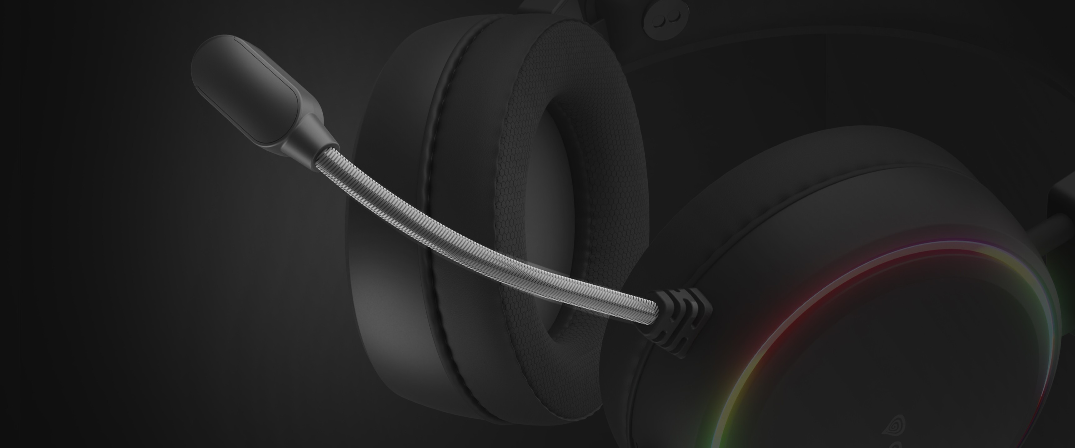 Schwarzer Genesis Neon 613 G2 RGB-Over-Ear-Kopfhörer mit flexiblem Mikrofon und farbigen Lichtakzenten
