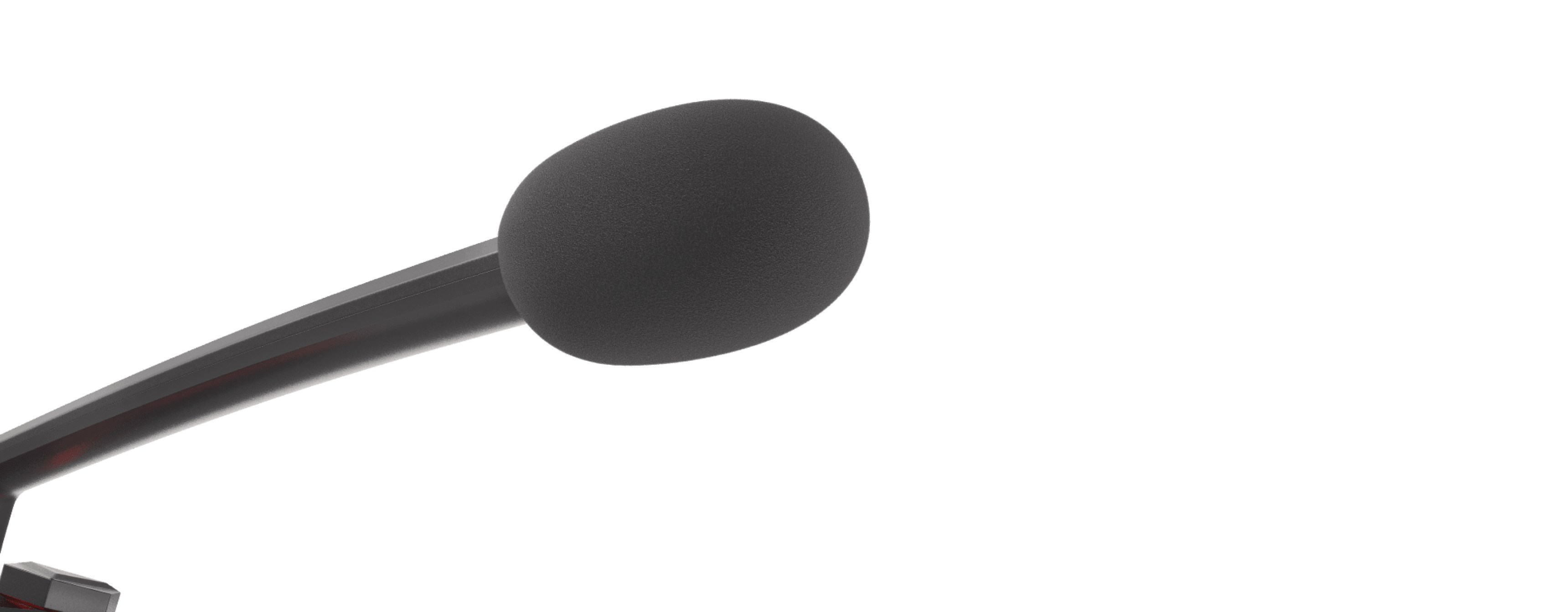Nahaufnahme eines Genesis Radium 200 Mikrofons mit einem abgerundeten schwarzen Schaumstoffwindschutz und einem schlanken schwarzen Arm