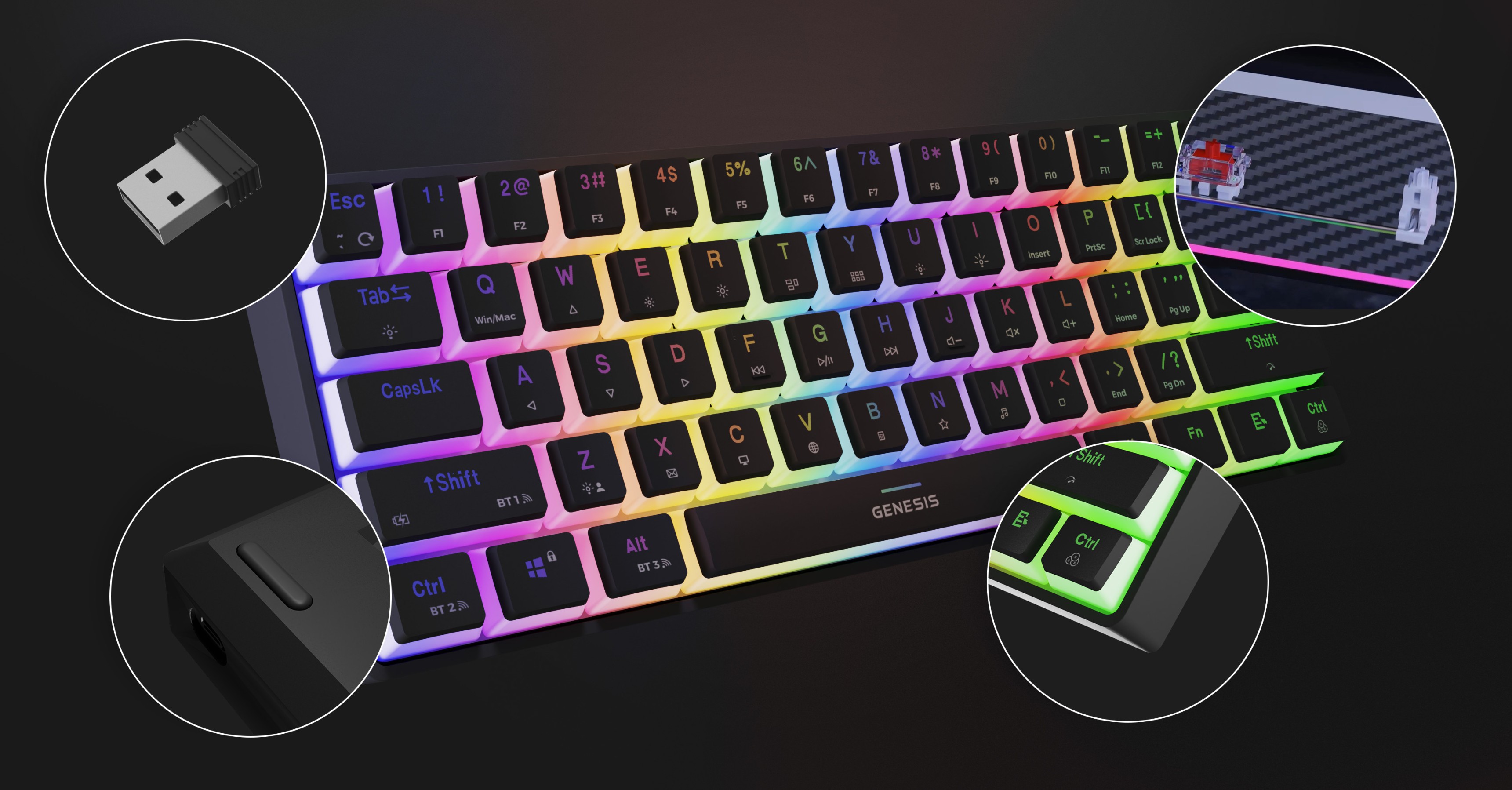 Kabellose mechanische RGB-Tastatur mit Gateron Red-Schaltern, mit anpassbarer Beleuchtung und USB-Empfänger