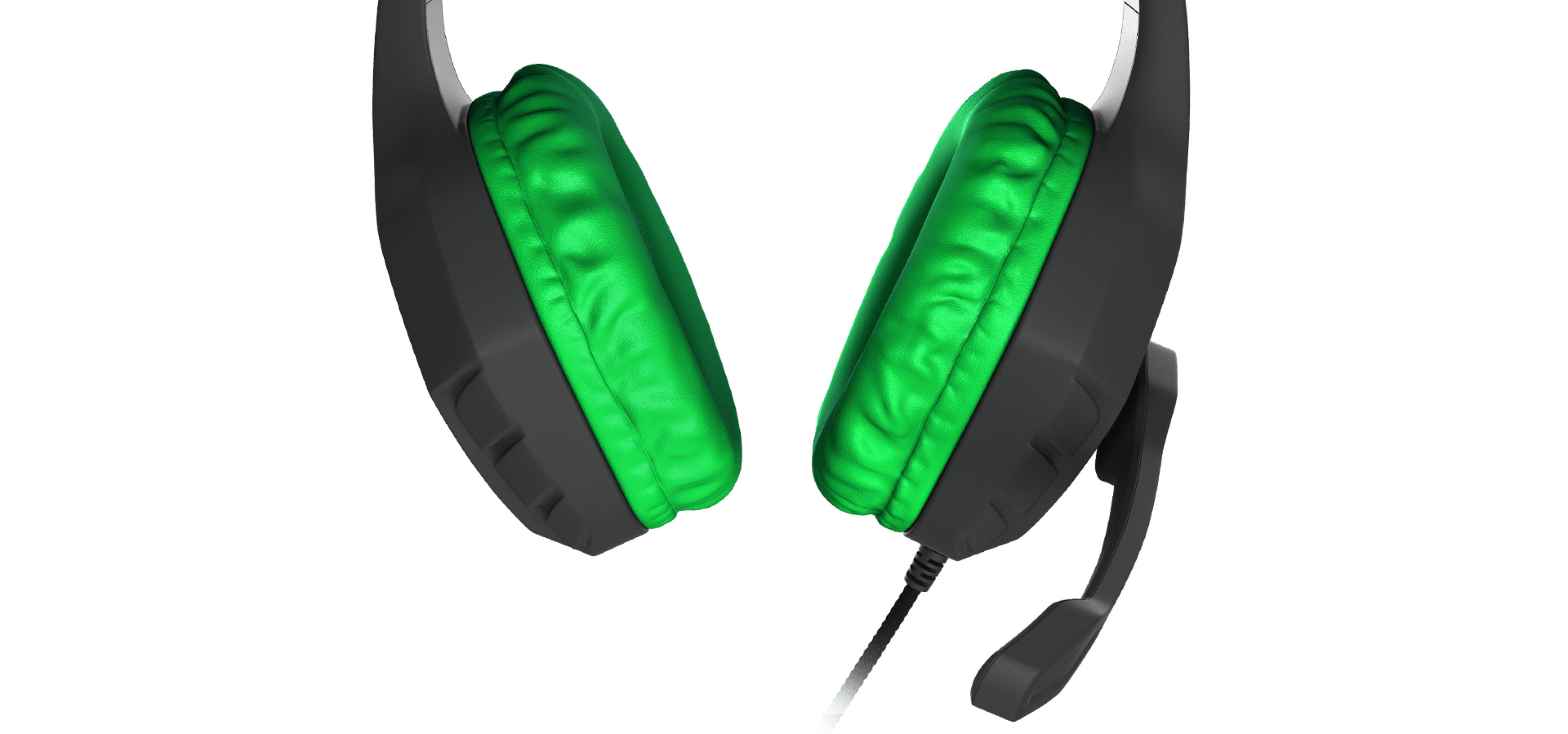 Schwarz-grüne Over-Ear-Kopfhörer mit Mikrofon und weichen Ohrpolstern für mehr Komfort
