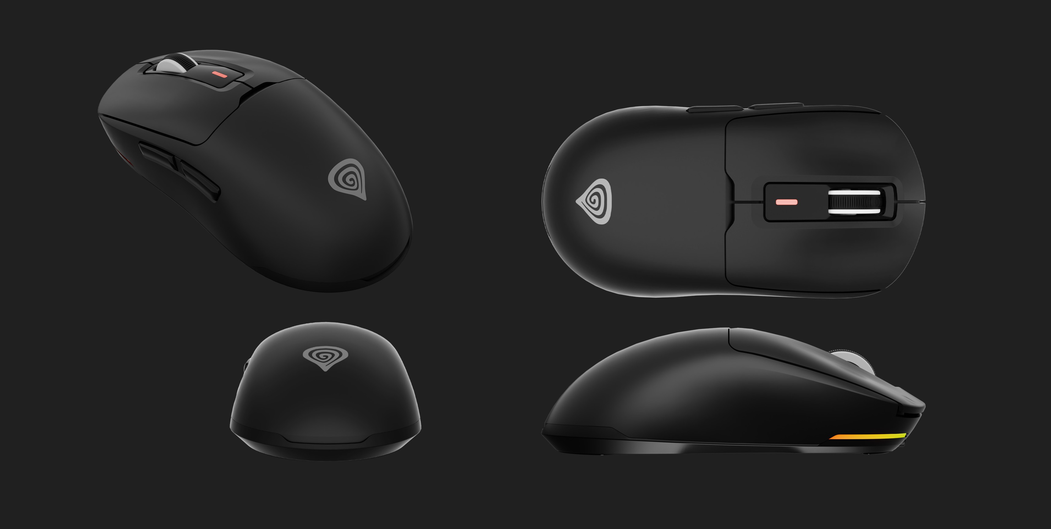 Kabellose Gaming-Maus Genesis Zircon 660, schwarz, mit einstellbarer DPI bis zu 12.000, aus mehreren Blickwinkeln gezeigt