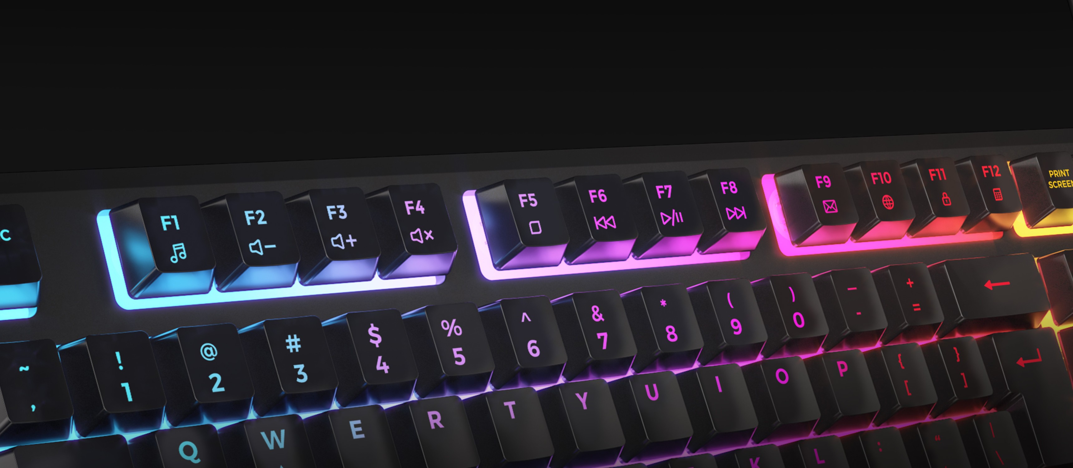 RGB-Gaming-Tastatur mit anpassbarer Hintergrundbeleuchtung, mit leuchtenden Farben auf den Tasten und Multimedia-Bedienelementen