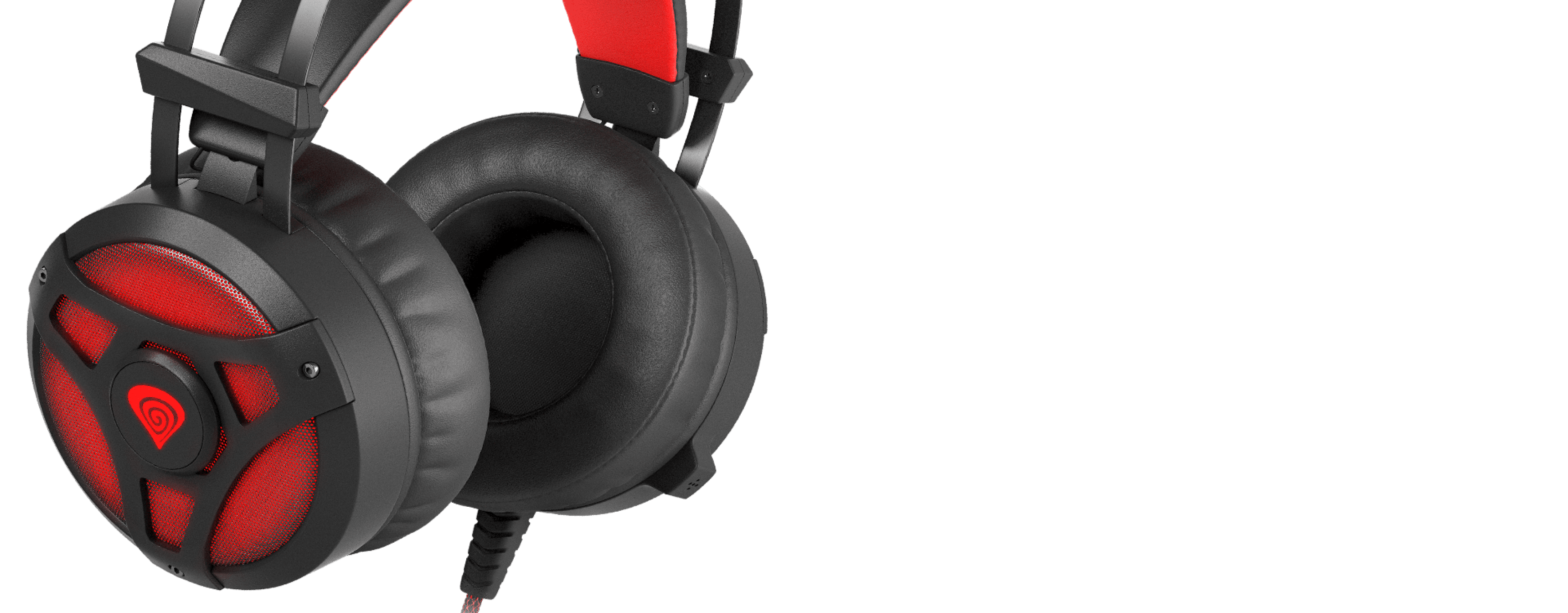 Schwarzer und roter Over-Ear-Kopfhörer mit integriertem Mikrofon und beleuchtetem Design