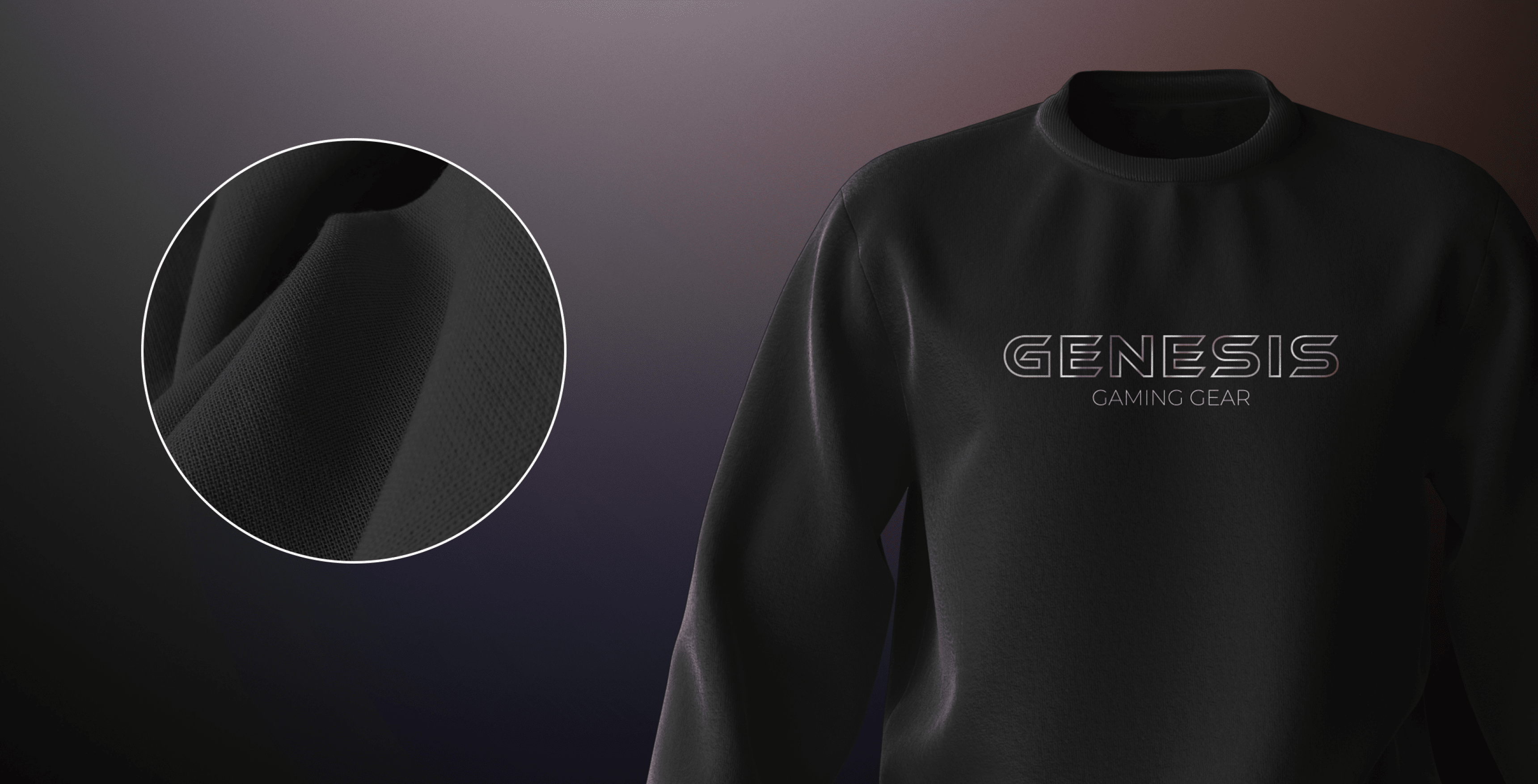 Schwarzes Gaming-Sweatshirt mit dem "GENESIS GAMING GEAR"-Logo, hervorgehobene Details der Stofftextur