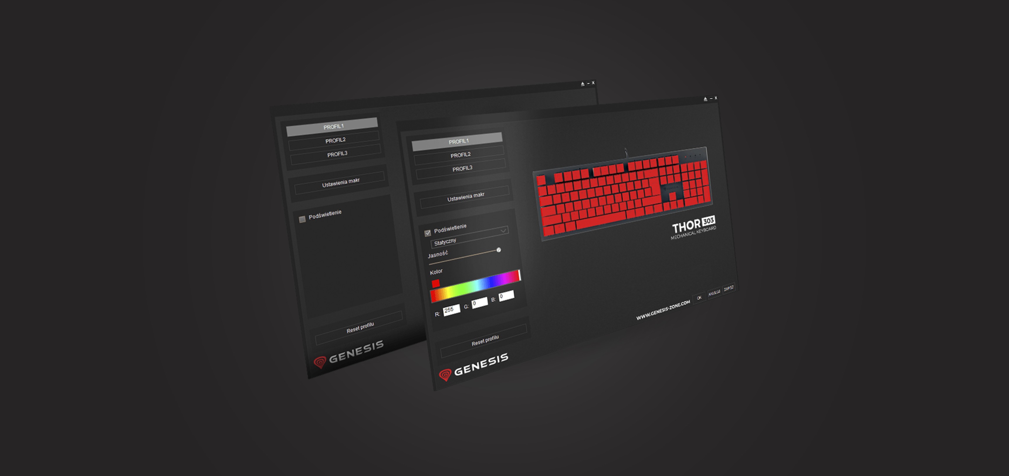 Gaming-Tastatur Genesis Thor 303 mit RGB-Hintergrundbeleuchtung, roten mechanischen Schaltern und Hot-Swap-Funktionalität