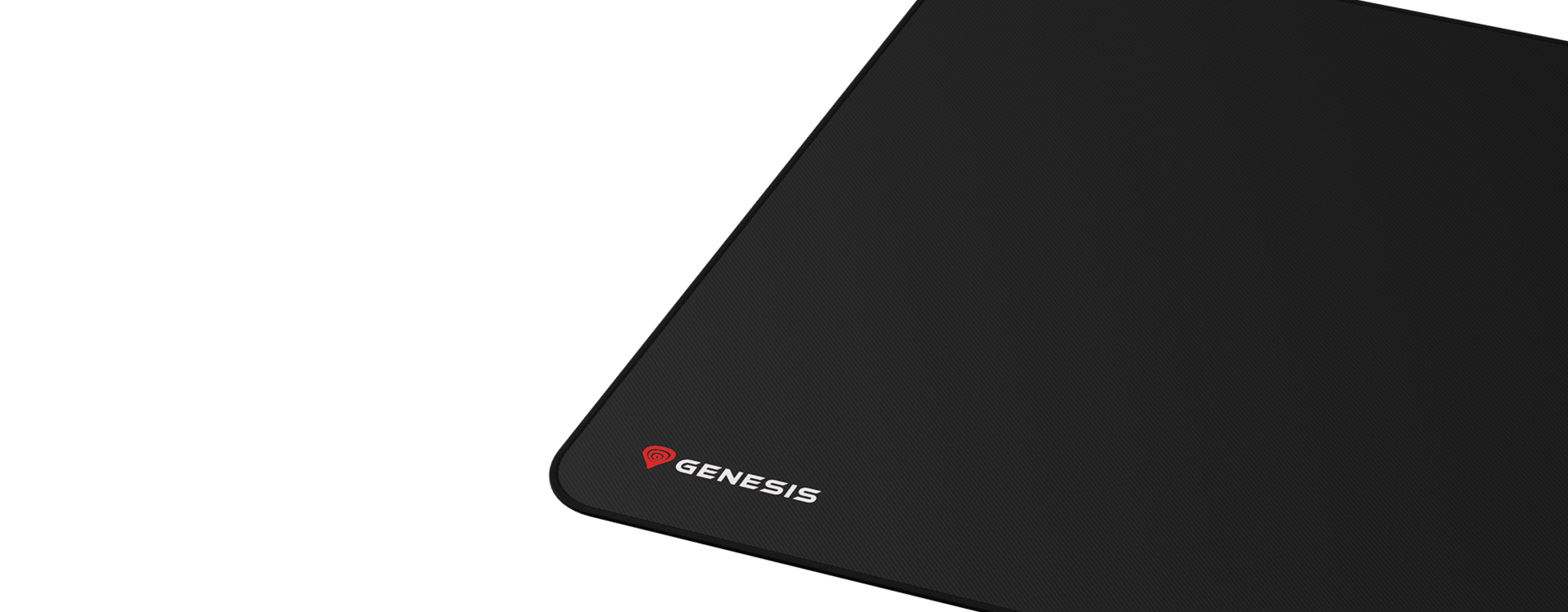 Schwarzes Mauspad mit einer strukturierten Oberfläche und dem Genesis-Logo in der unteren Ecke. Größe: 500x400mm
