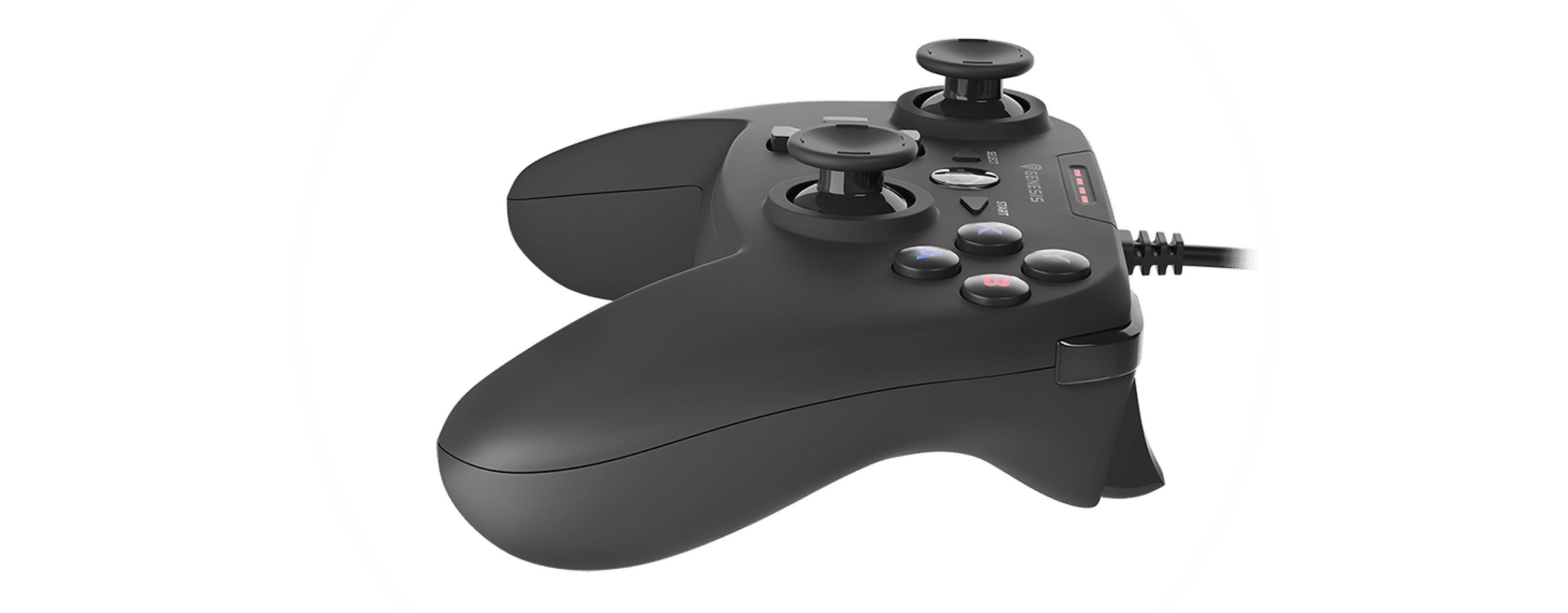 Kabelgebundenes Genesis Mangan P58 Gamepad für PS3/PC, mit zwei Analogsticks und mehreren Tasten in einem eleganten schwarzen Design