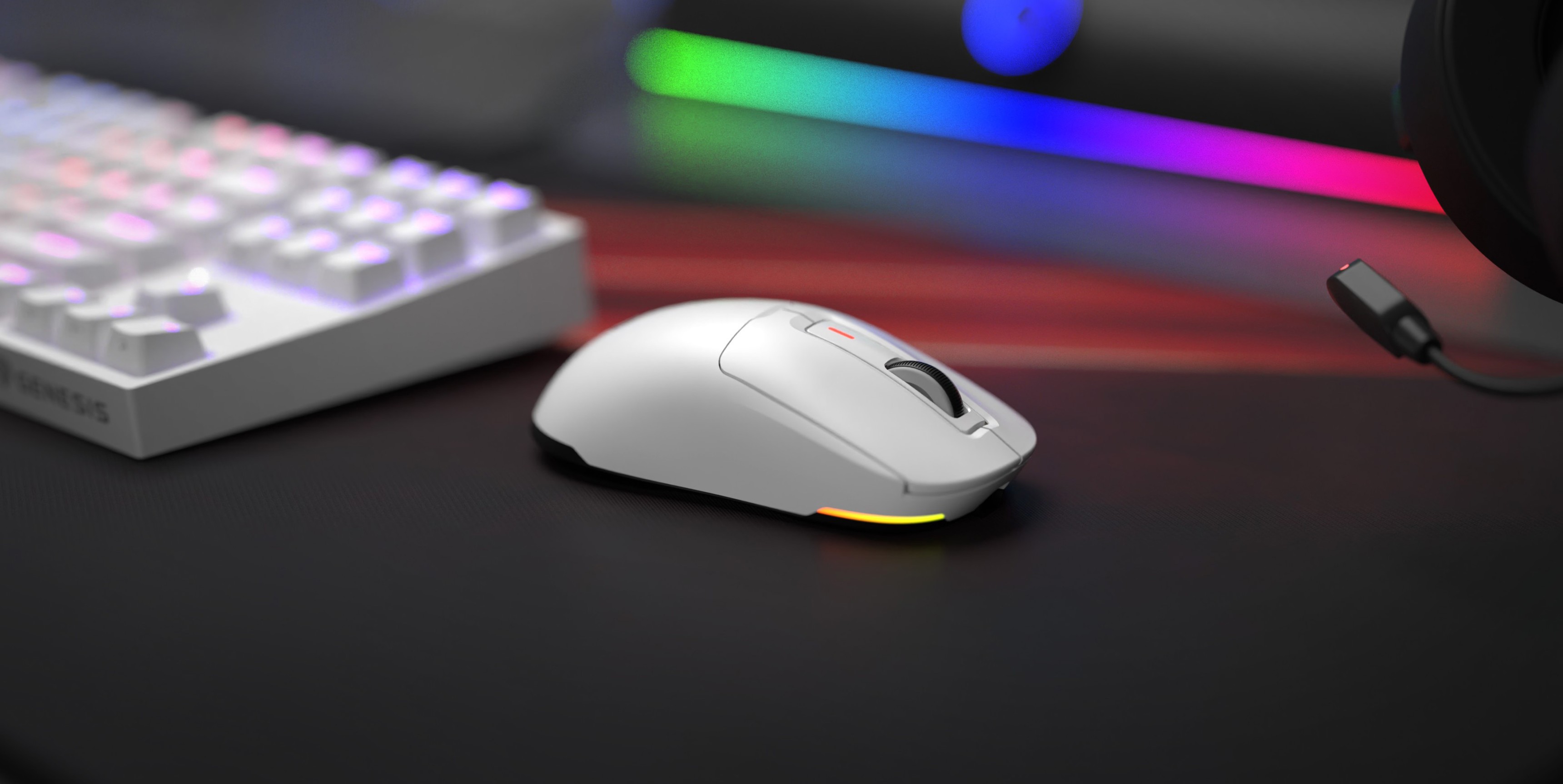Kabellose Gaming-Maus Genesis Zircon 660 in Weiß, mit einstellbarer DPI bis 12000 und RGB-Beleuchtung