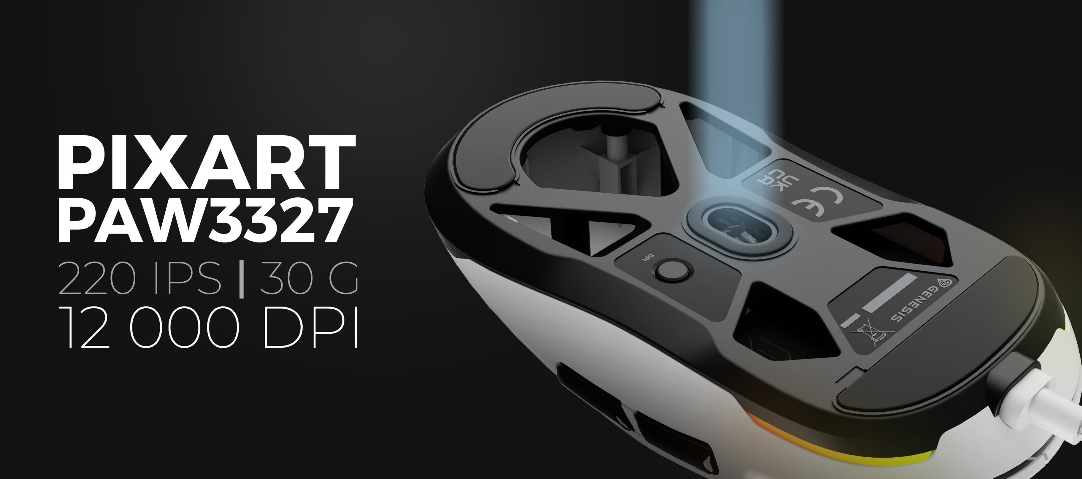 Weiße Gaming-Maus mit RGB-Beleuchtung, mit PixArt PAW3327 Sensor, 12.000 DPI und programmierbaren Tasten für Gamer