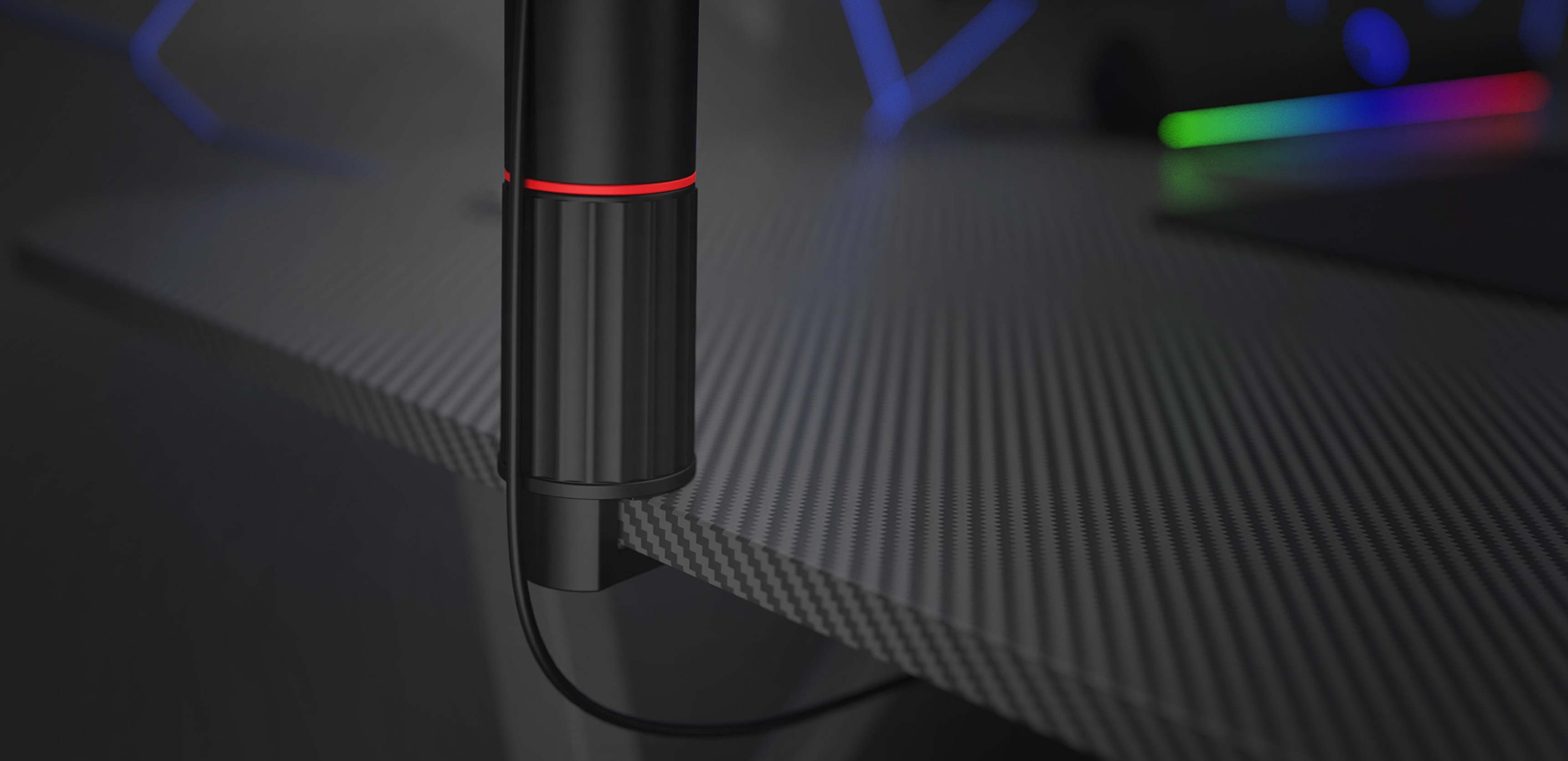 Mikrofonarm für das Genesis Thulium 700, mit elegantem schwarzem Design und rotem Akzent, montiert auf einer strukturierten Oberfläche