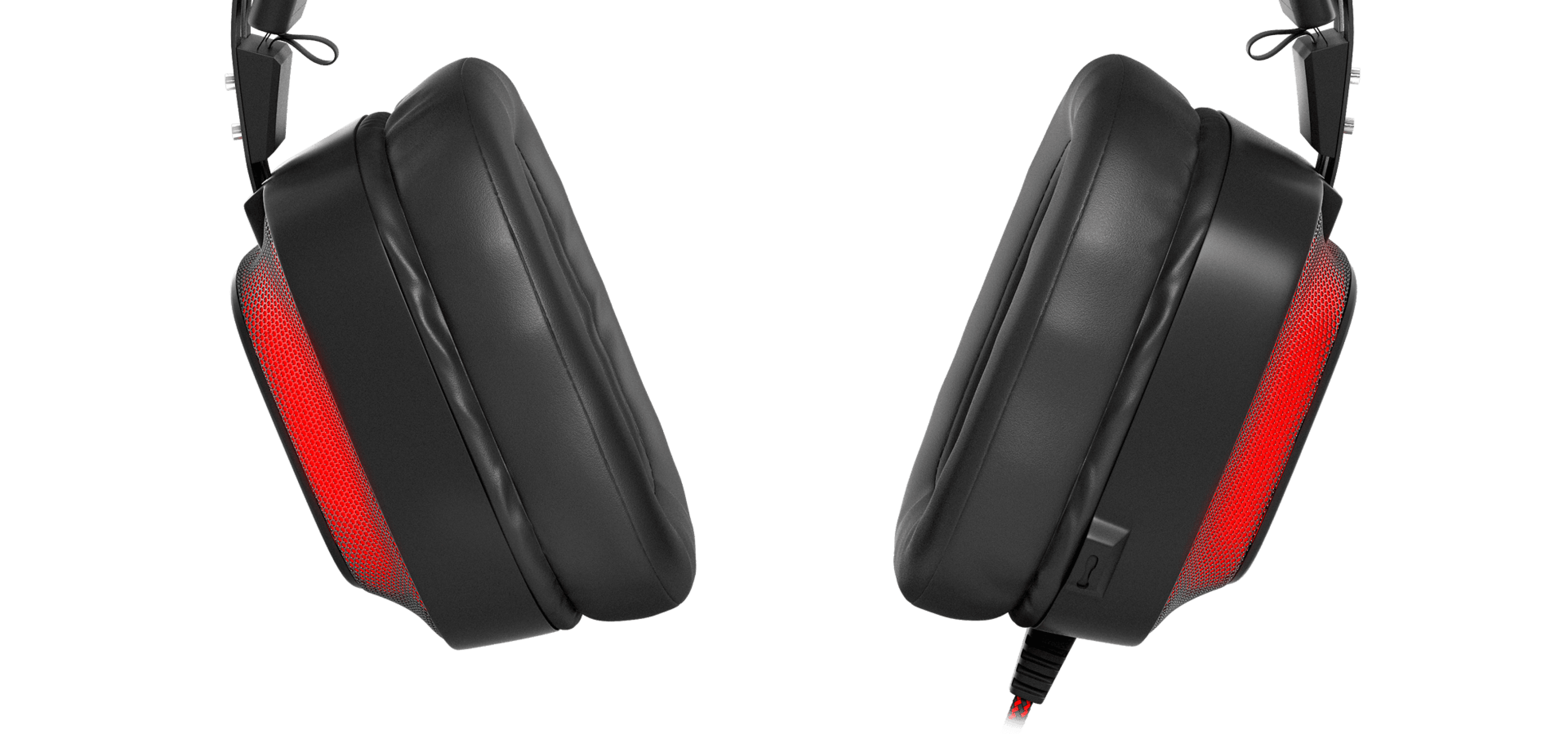 Schwarzer und roter Genesis Radon 720 Over-Ear-Kopfhörer mit USB-Anschluss und Mikrofon, mit gepolsterten Ohrmuscheln
