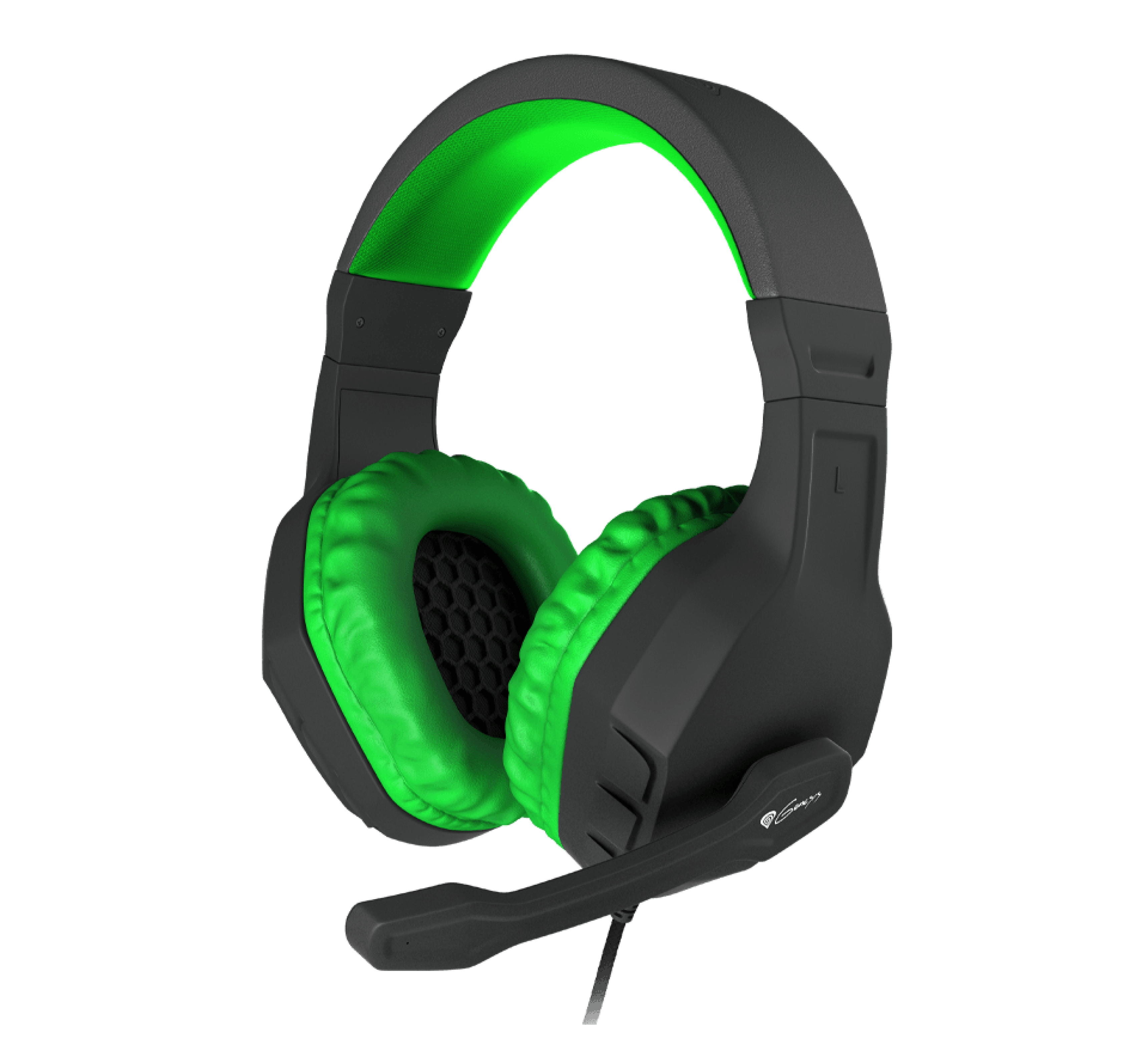 Schwarz-grünes Over-Ear-Gaming-Headset mit Mikrofon, gepolsterten Ohrpolstern und verstellbarem Kopfbügel