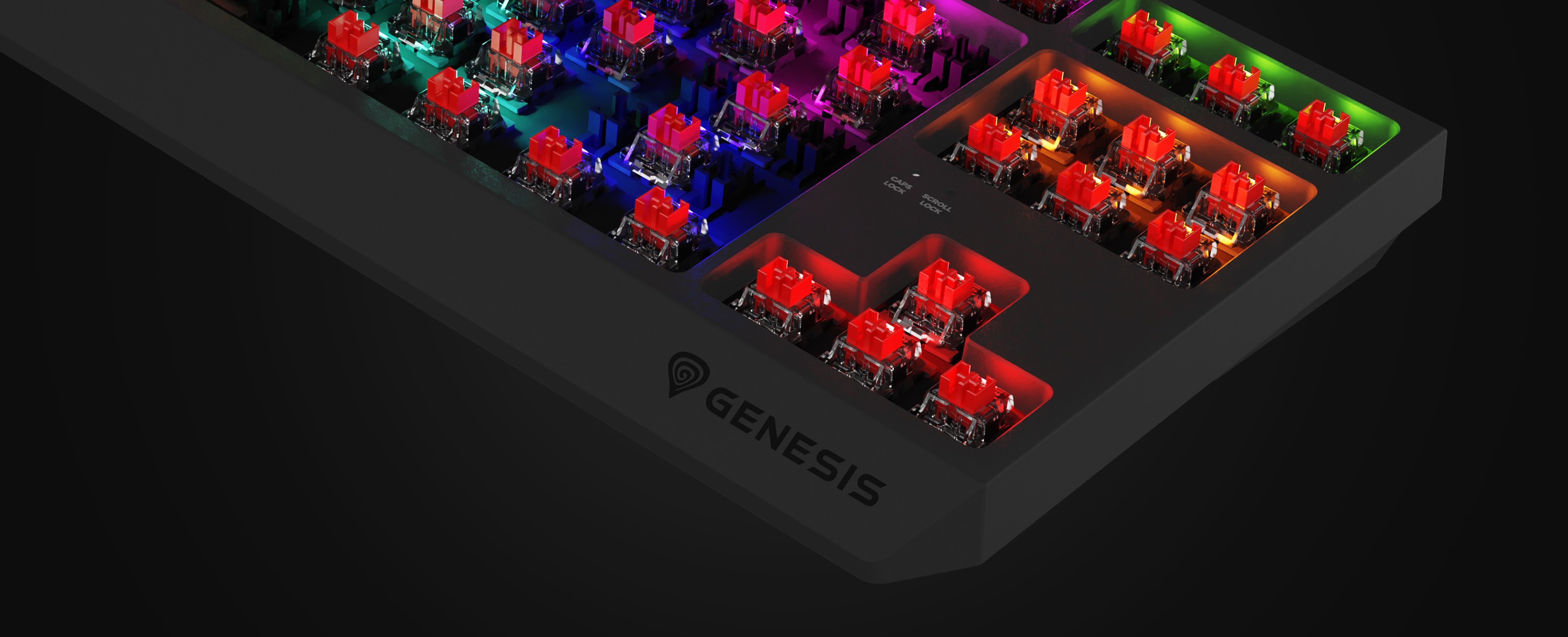Mechanische Gaming-Tastatur mit farbiger RGB-Beleuchtung und im laufenden Betrieb austauschbaren roten Outemu-Schaltern im kompakten TKL-Design