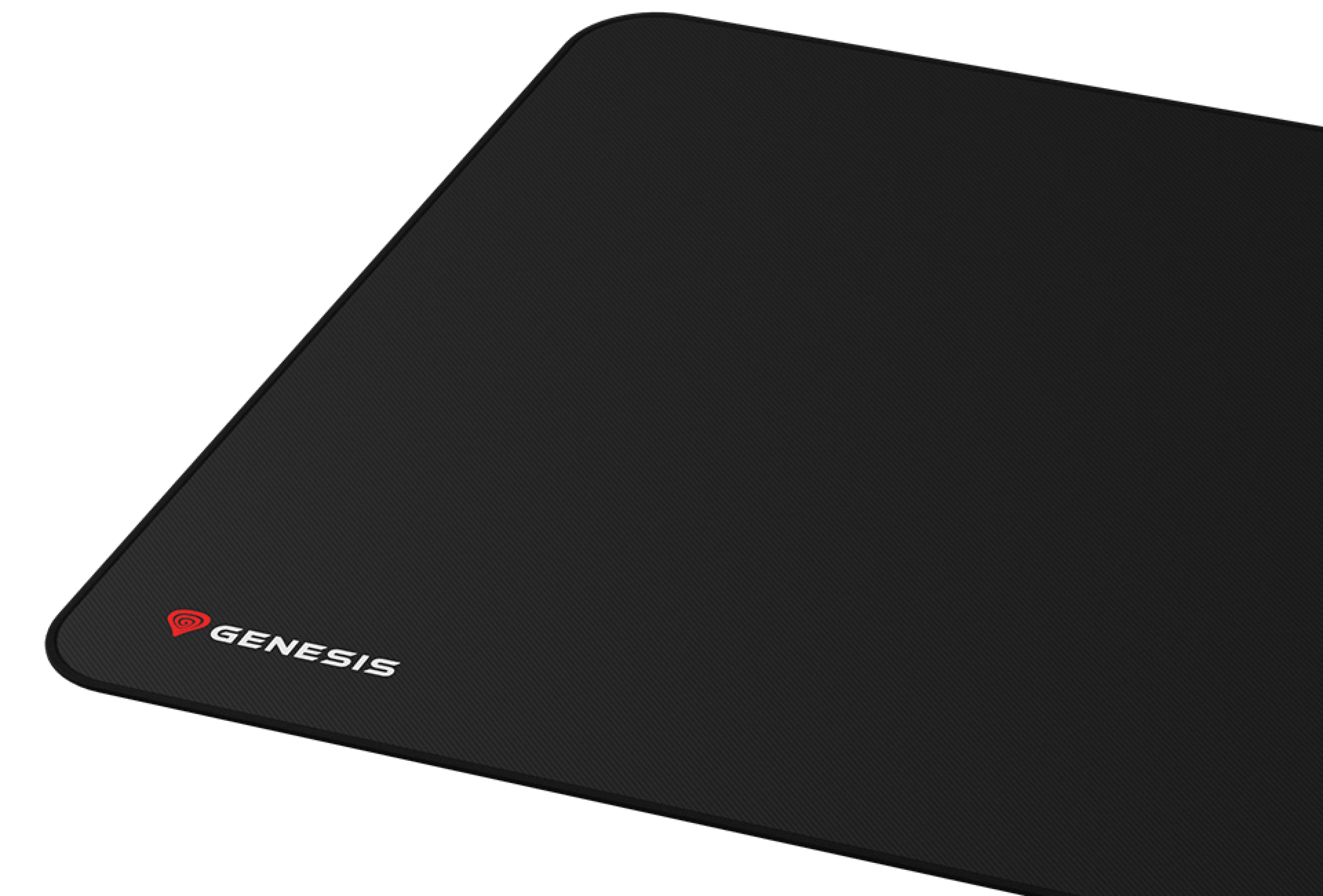Schwarzes Gaming-Mauspad mit einer strukturierten Oberfläche und dem Genesis-Logo in der linken unteren Ecke. Größe: 500x400mm