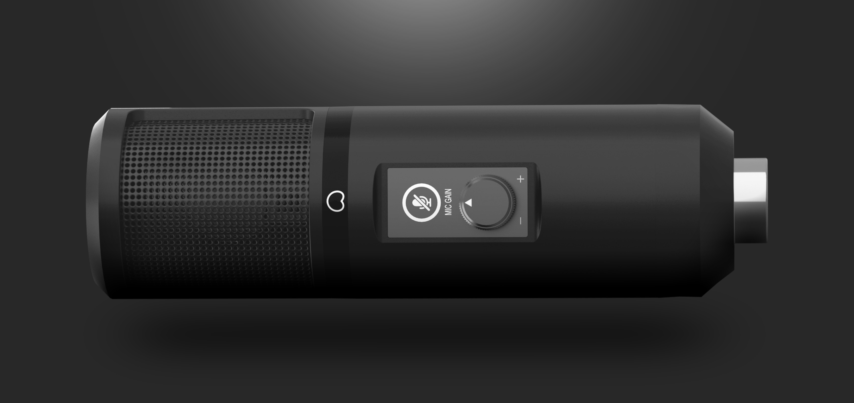 USB-Studiomikrofon mit Pop-Filter, mit elegantem schwarzem Design und Drehknopf für die Audioeinstellungen