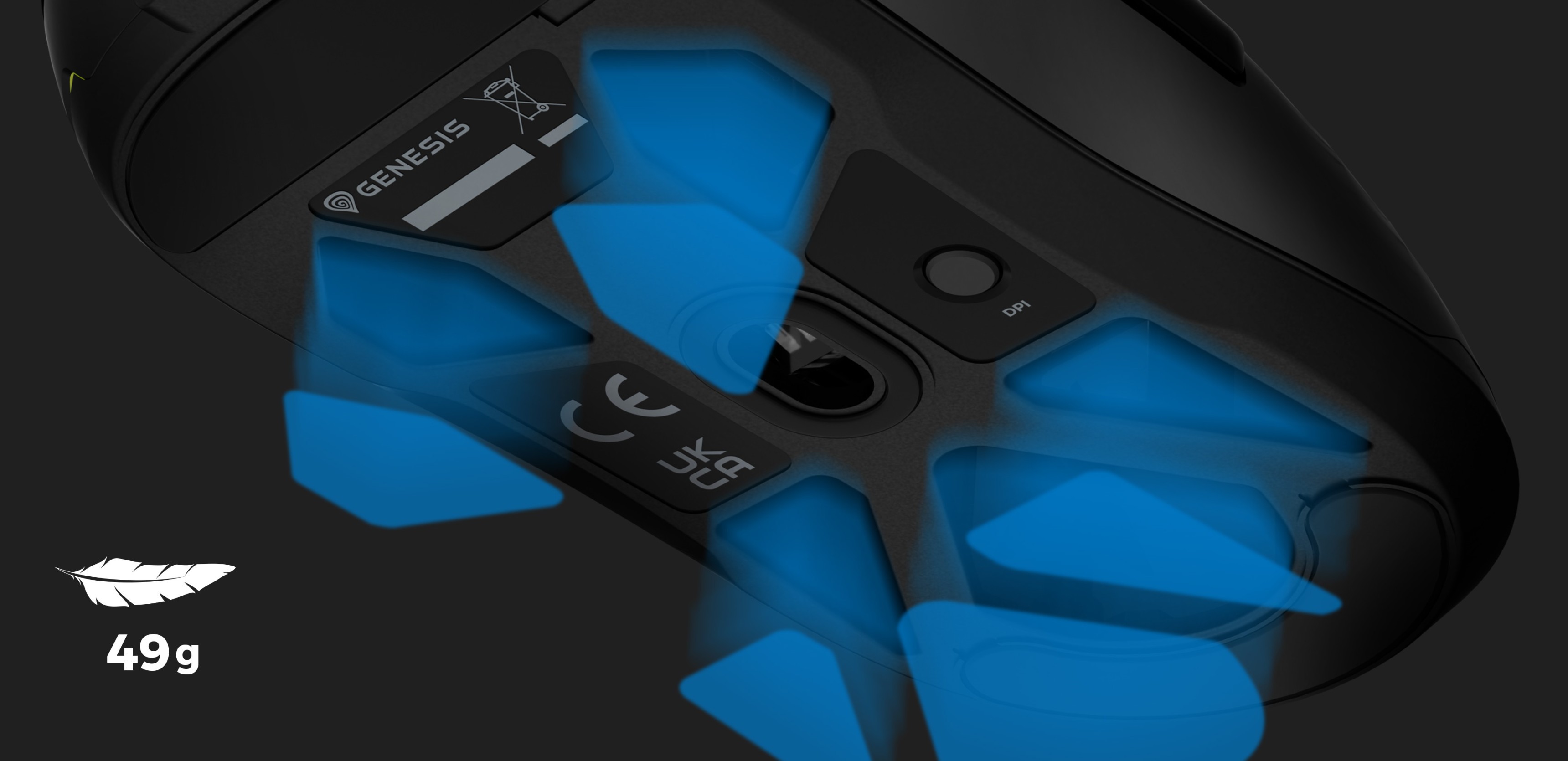 Schwarze Genesis Krypton 660 Gaming-Maus mit RGB-Beleuchtung, 12000 DPI und einem leichten Design mit blau hervorgehobenen Füßen