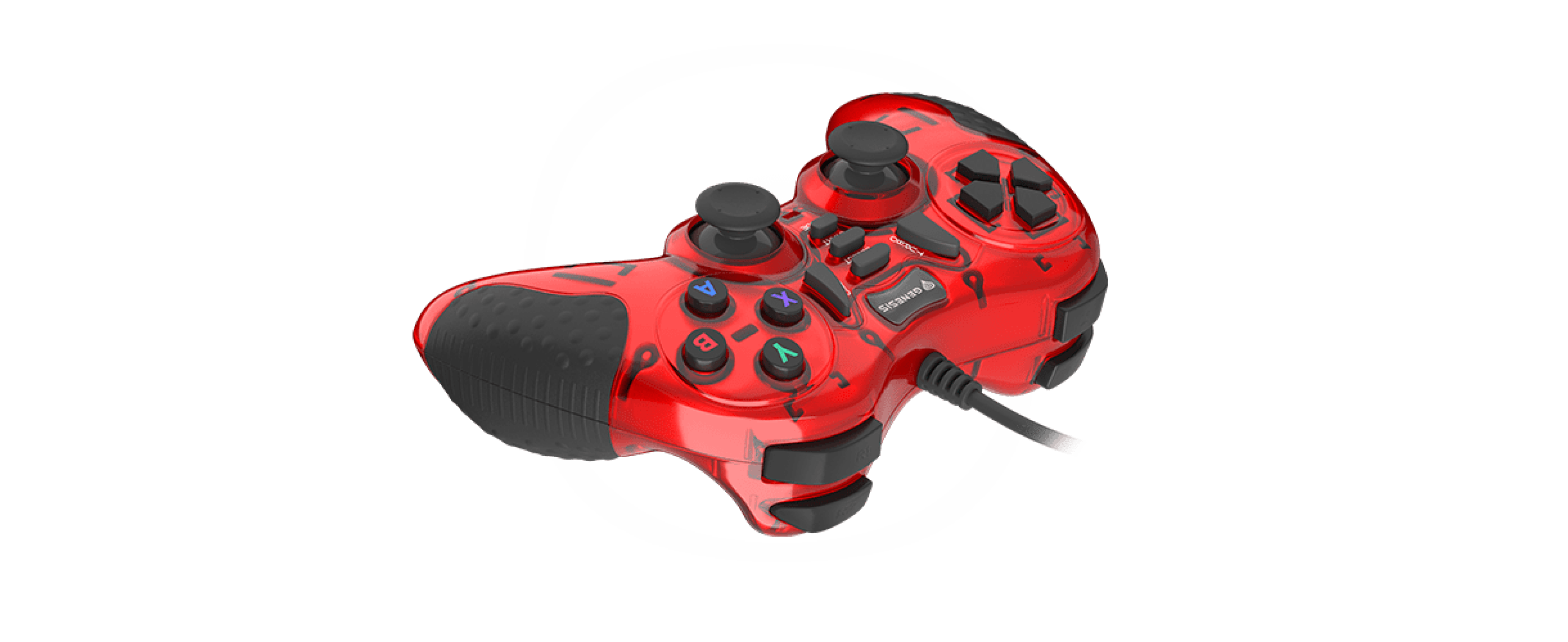 Verkabeltes rotes Gamepad für PC mit Joystick, Tasten und ergonomischen Griffen