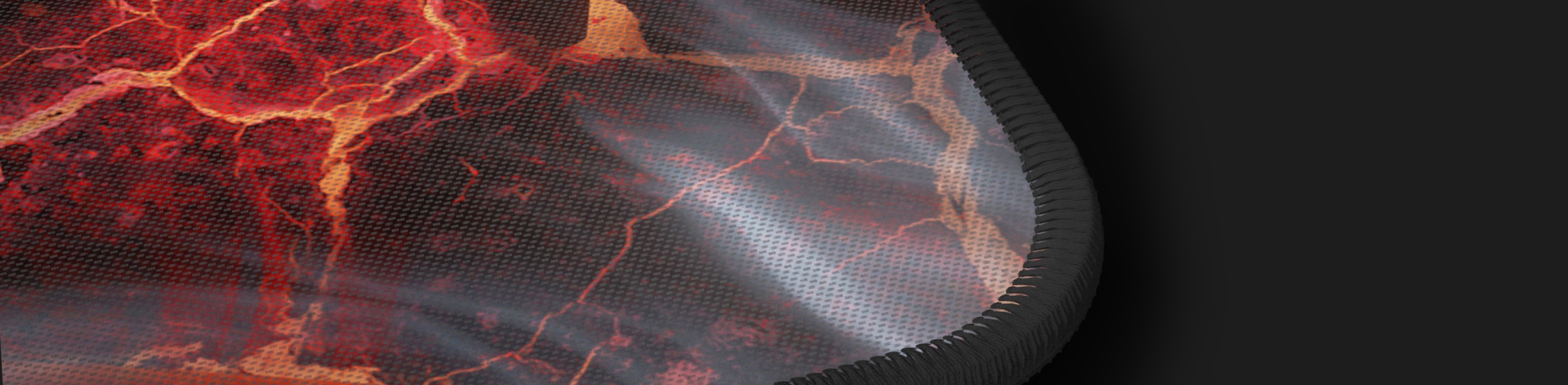 Gaming-Mauspad mit einem von der Lava inspirierten Design, einer strukturierten Oberfläche und schwarzen Rändern, mit einer Größe von 900x450mm