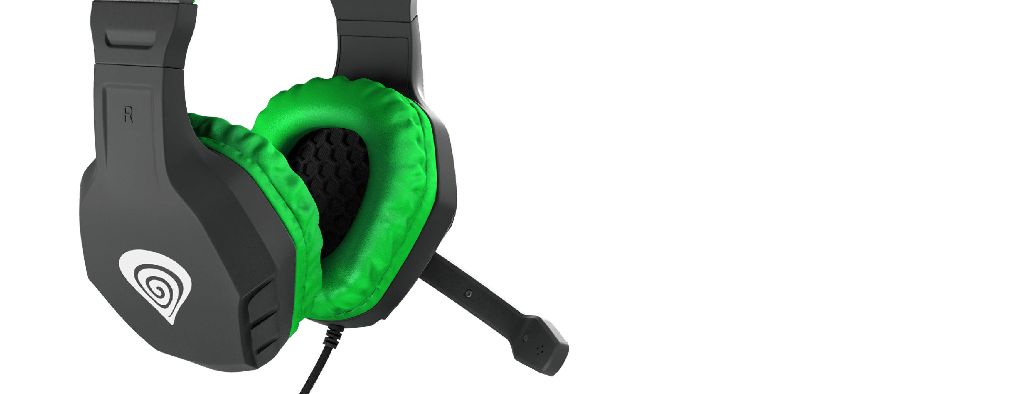 Schwarz-grüner Over-Ear-Kopfhörer mit Mikrofon, gepolsterten Ohrmuscheln und verstellbarem Kopfband