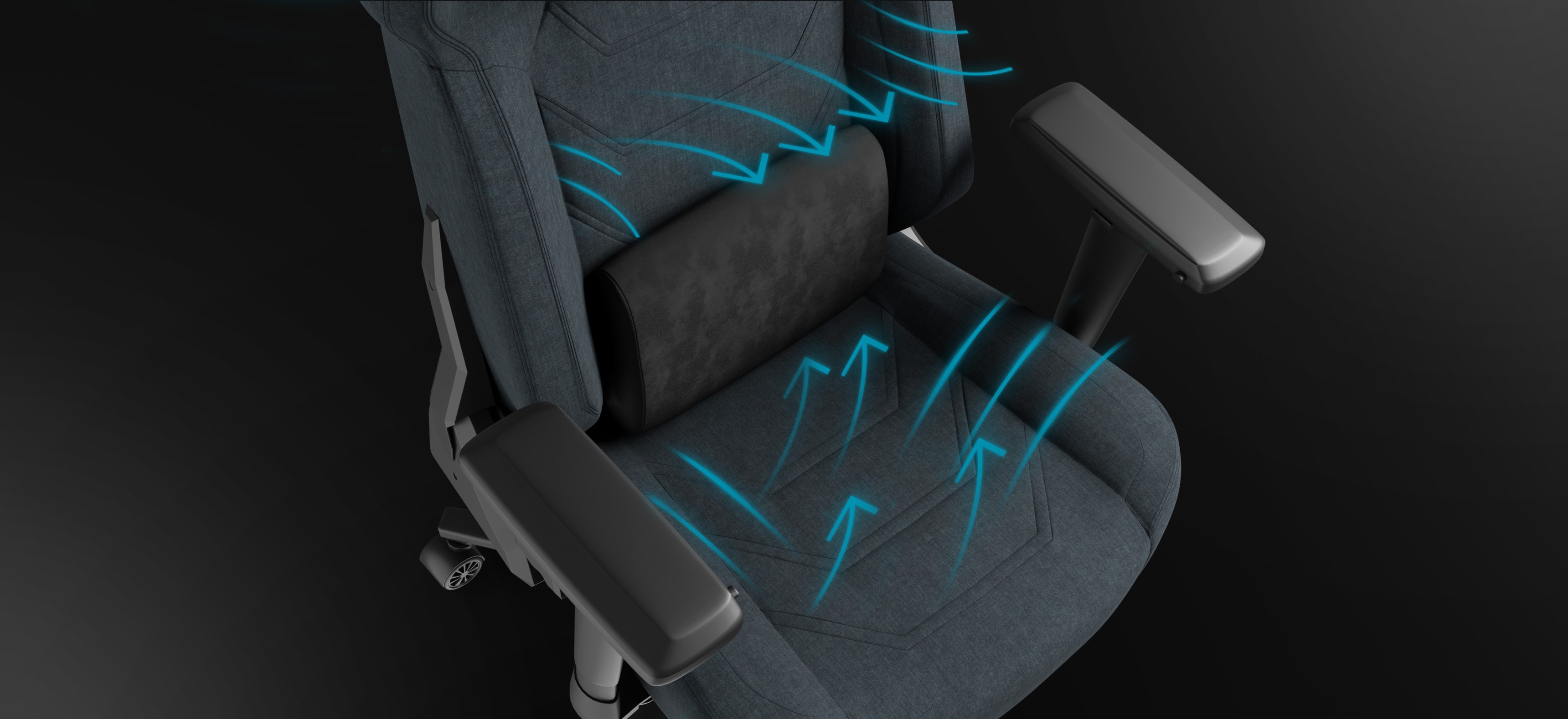 Grauer Genesis Nitro 800 Gaming-Stuhl mit ergonomischem Design und Lendenwirbelstütze, mit Airflow-Grafik für die Belüftung