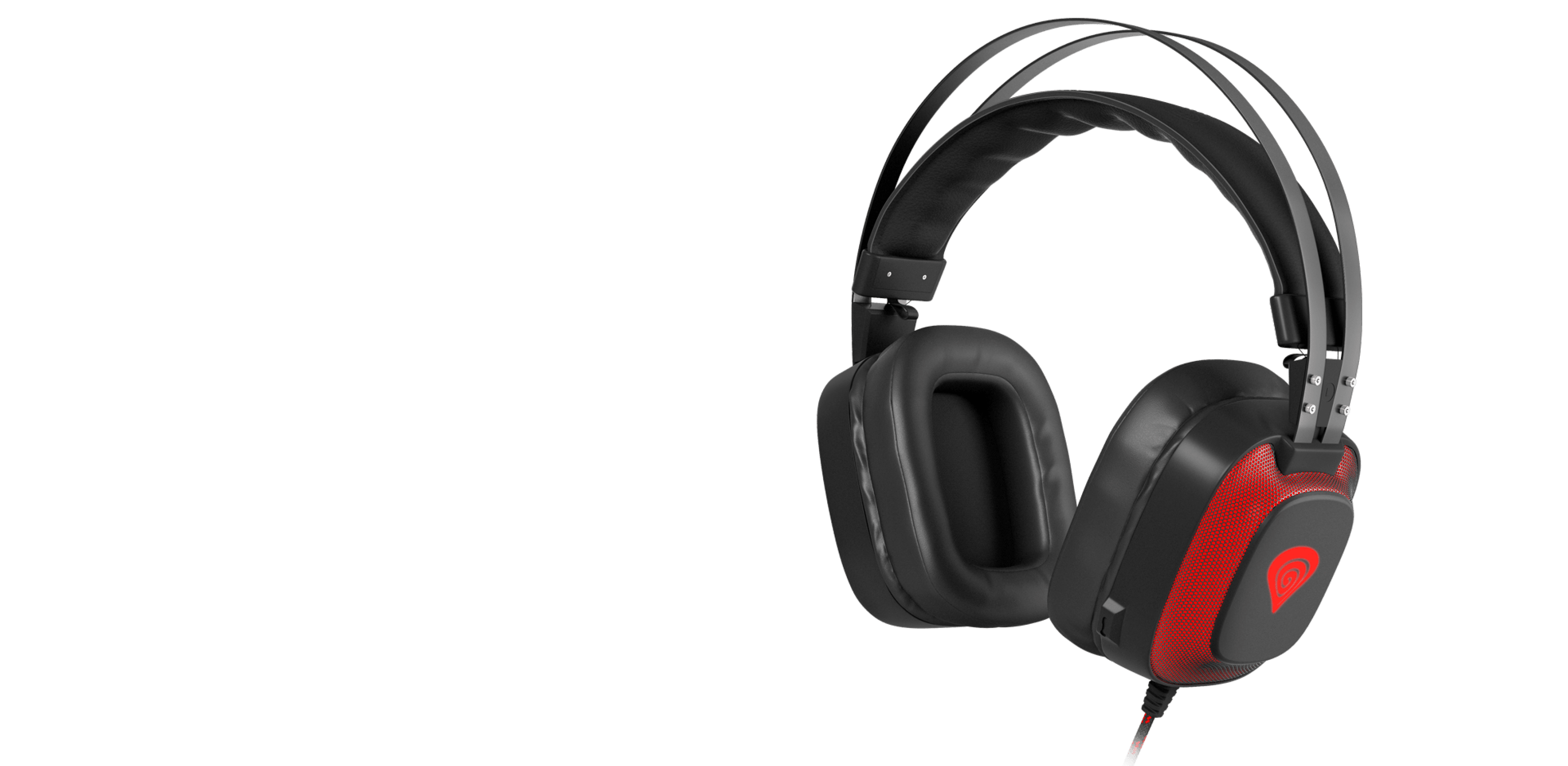 Schwarzer und roter Genesis Radon 720 7.1 Over-Ear-Kopfhörer mit Mikrofon und USB-Anschluss