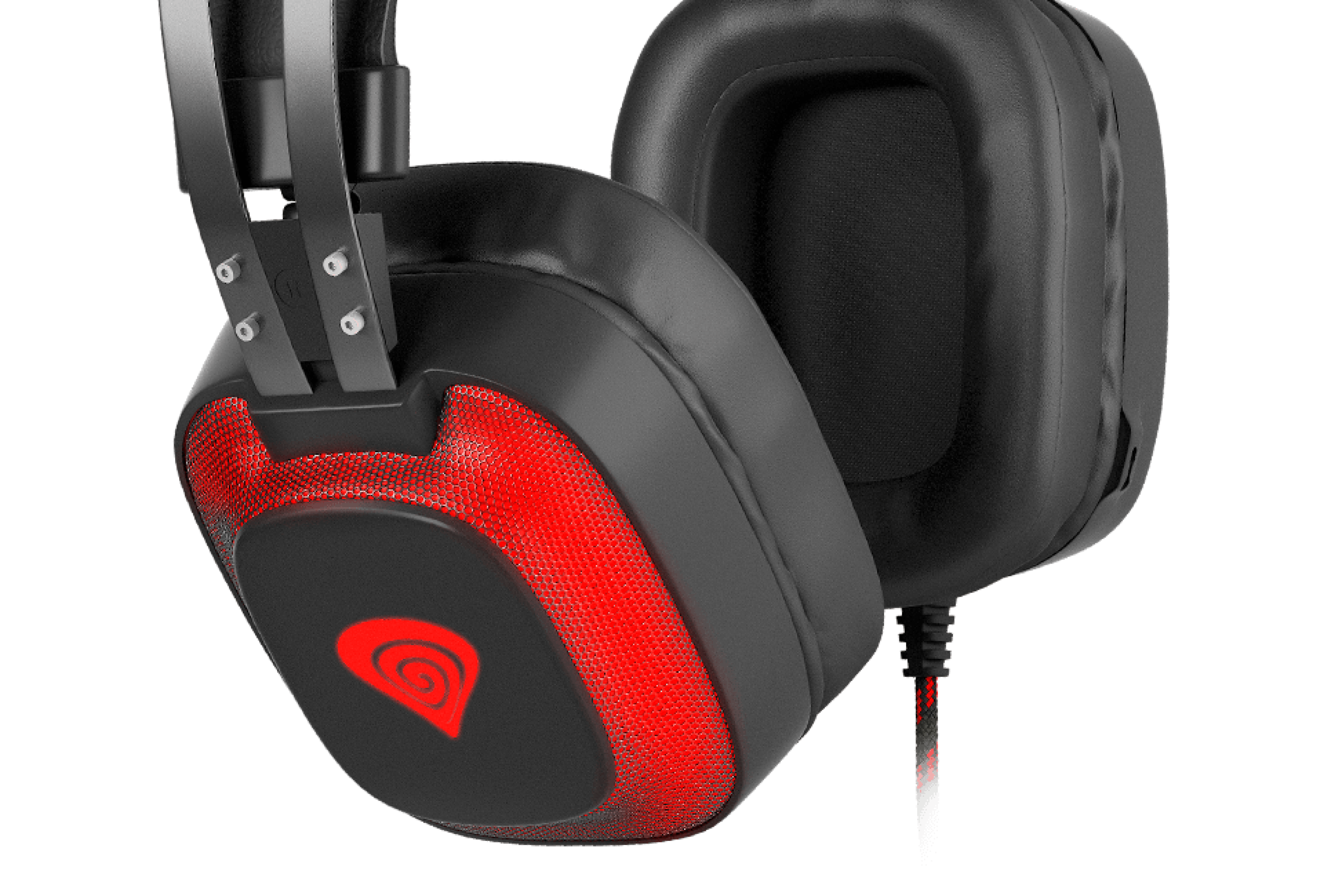 Schwarz-roter Genesis Radon 720 7.1 Gaming-Kopfhörer mit Mikrofon und USB-Anschluss, mit beleuchteten Ohrmuscheln
