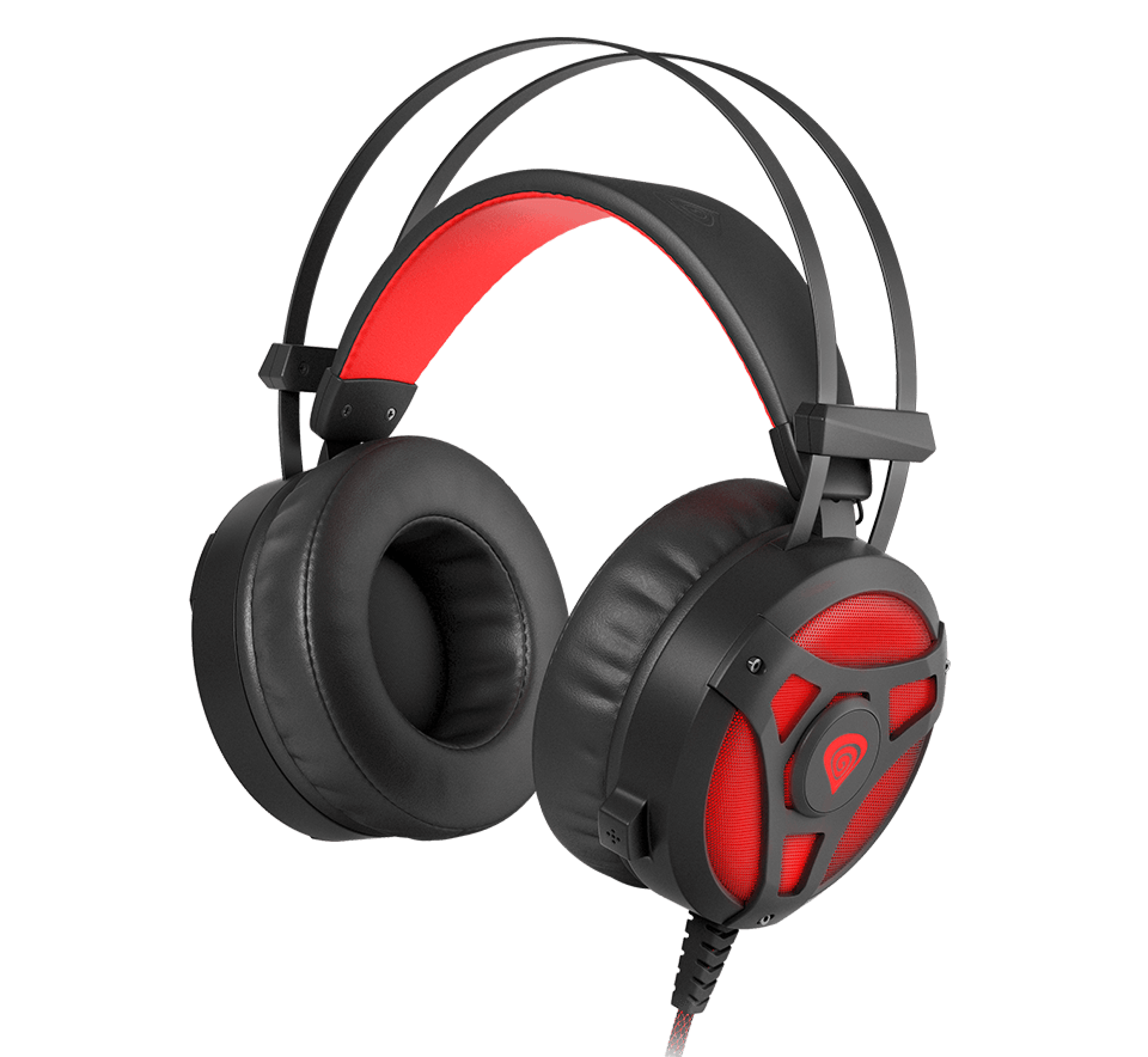 Schwarz-roter Over-Ear Gaming-Kopfhörer mit Mikrofon und LED-Beleuchtung