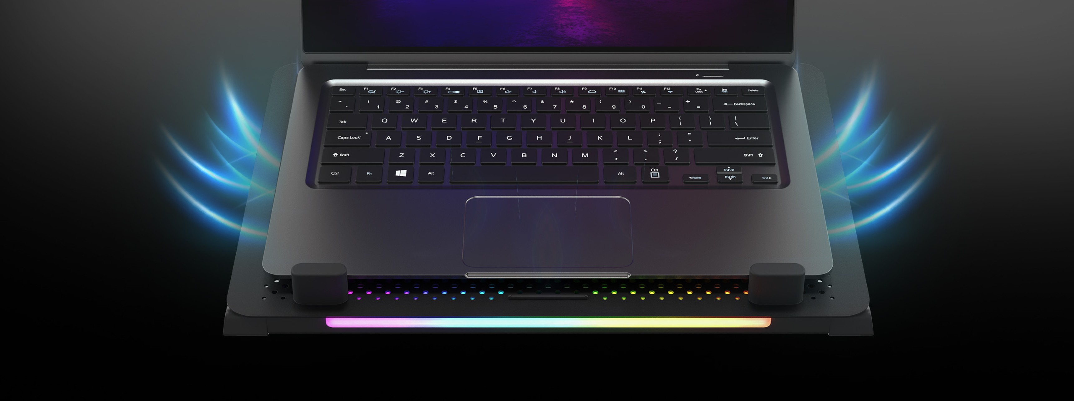 Kühlpad für Laptops mit RGB-Beleuchtung, mit einem Lüfter und zwei USB-Anschlüssen, für 15,6"-Geräte