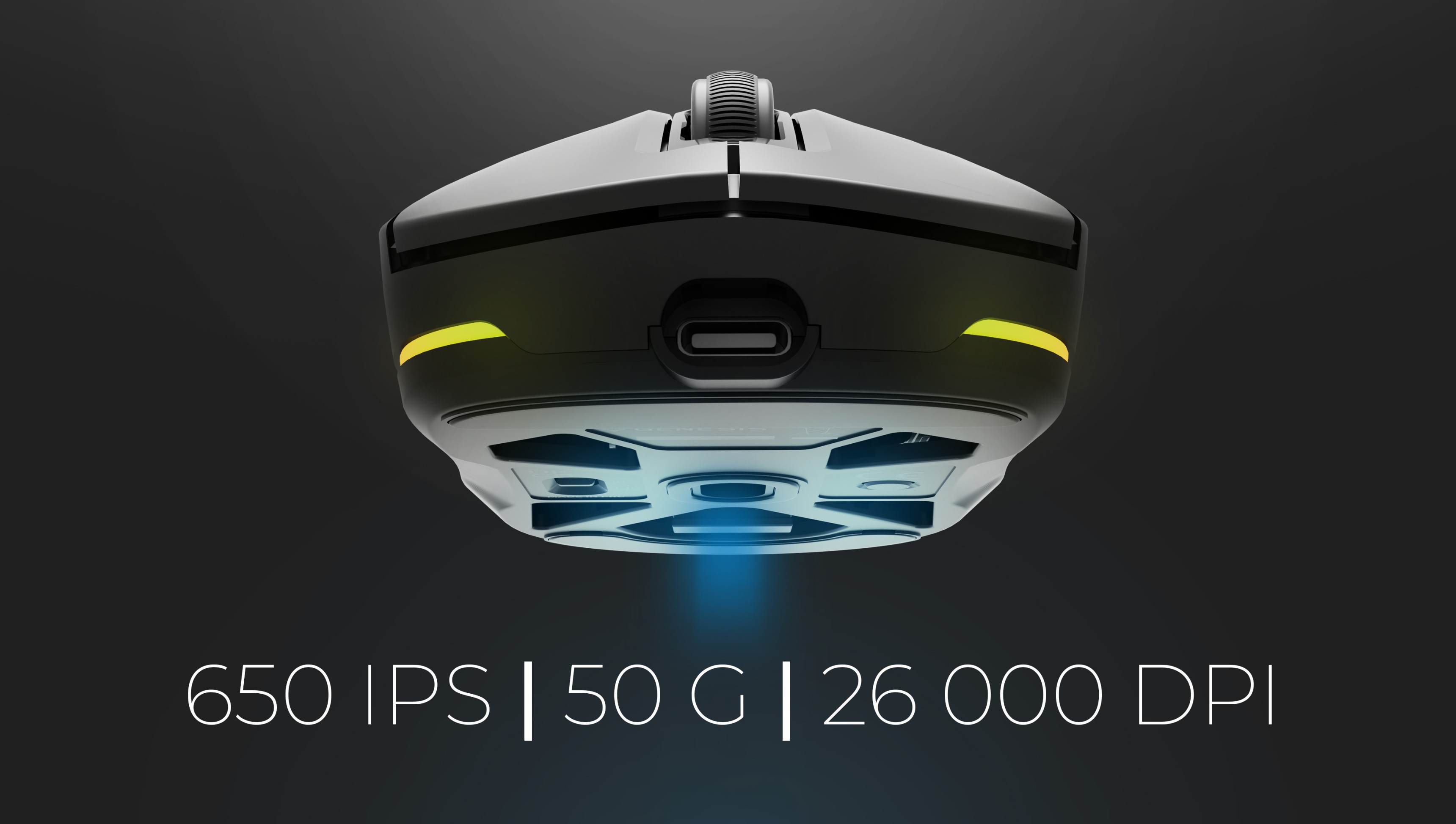 Kabellose Gaming-Maus mit schlankem Design und herausragenden Funktionen: 650 IPS, 50 G und 26.000 DPI