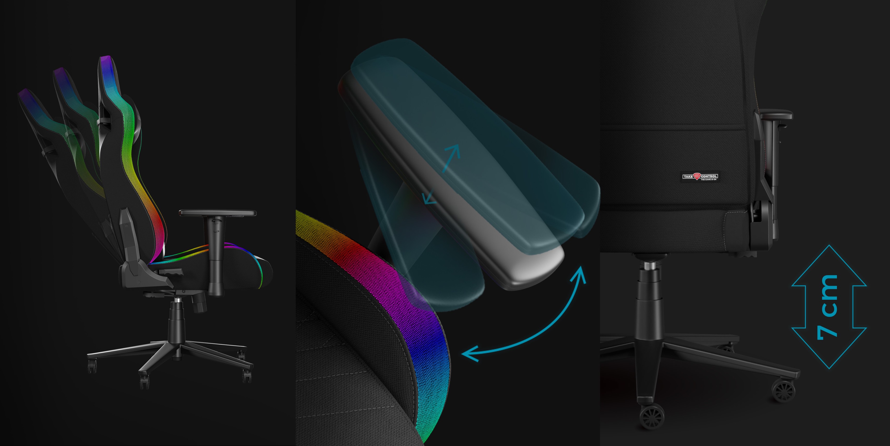 Schwarzer Gaming-Stuhl FOTEL GAMINGOWY GENESIS TRIT 660 mit RGB-Akzenten, mit verstellbaren Armlehnen und Höhenverstellung