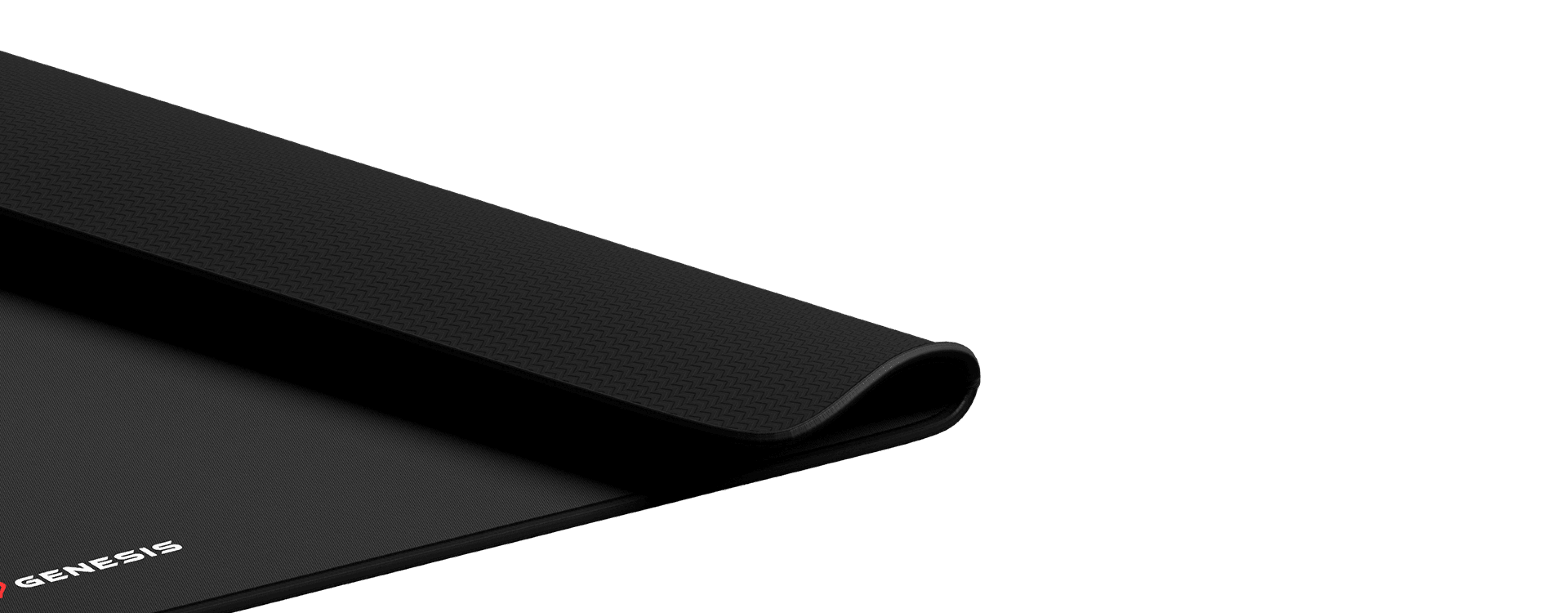 Schwarzes Genesis Carbon Mauspad mit strukturierter Oberfläche, 500x400mm groß, mit einem dezenten Logo in der Ecke
