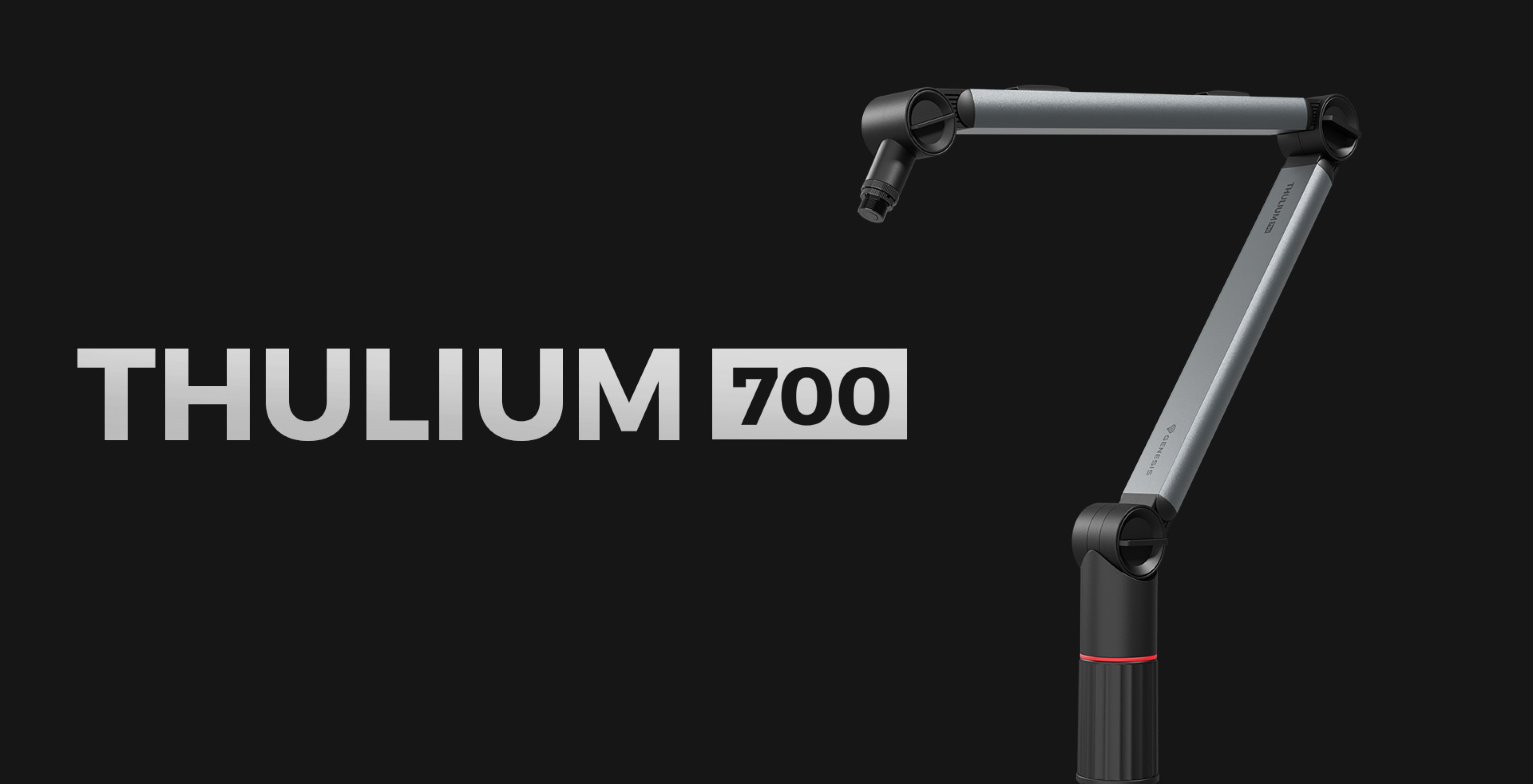 Mikrofonarm für das Genesis Thulium 700, mit verstellbarer und stabiler Konstruktion vor dunklem Hintergrund