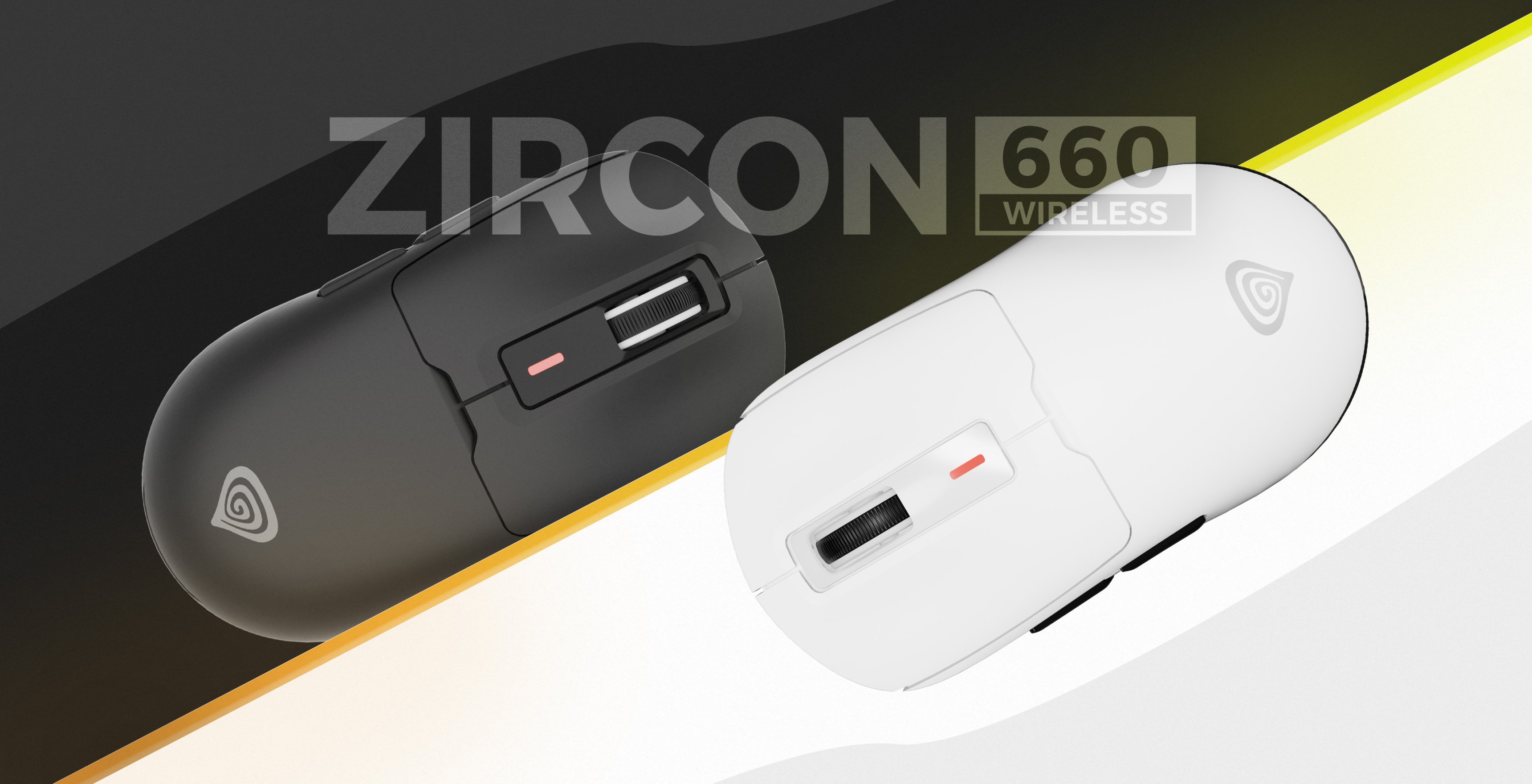 Kabellose Gaming-Maus Genesis Zircon 660 in Schwarz und Weiß, mit anpassbaren DPI-Einstellungen bis zu 12000