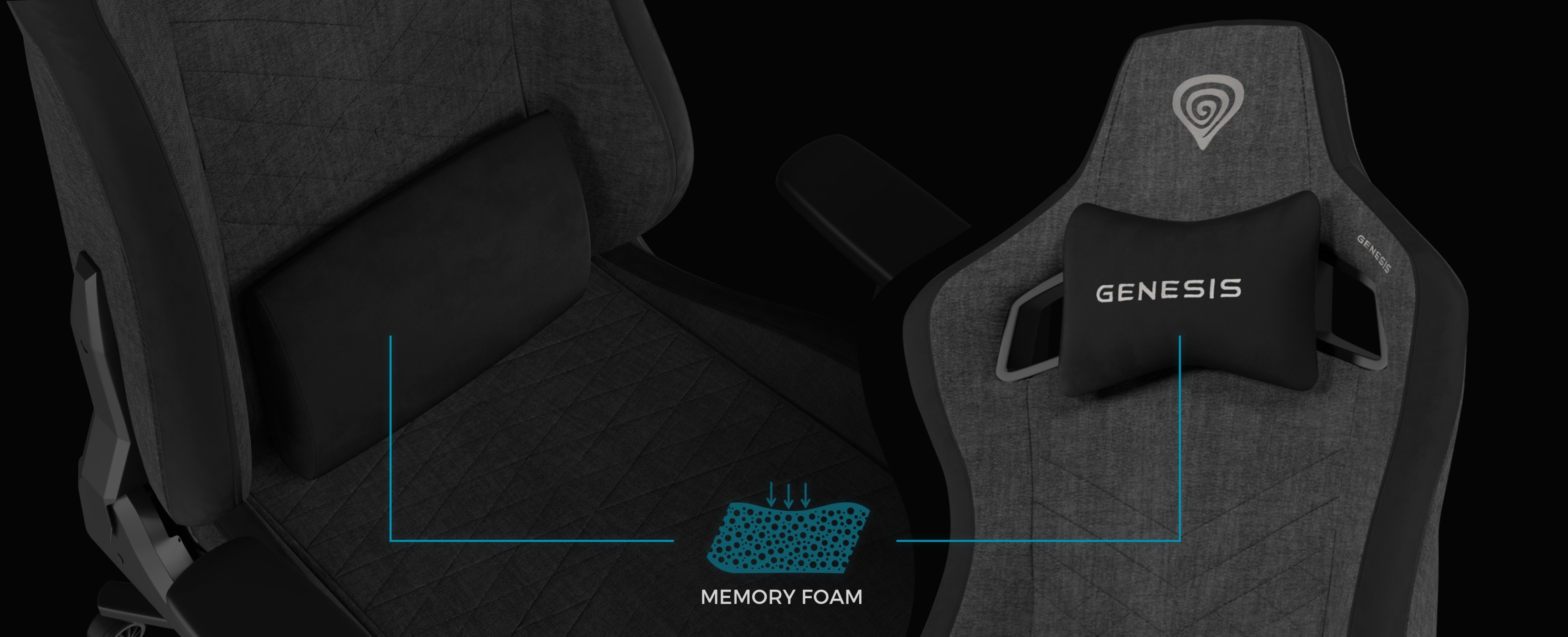 Grauer Genesis Nitro 660 Gaming-Stuhl mit Memory Foam Kissen und ergonomischem Design für Komfort bei längerem Spielen