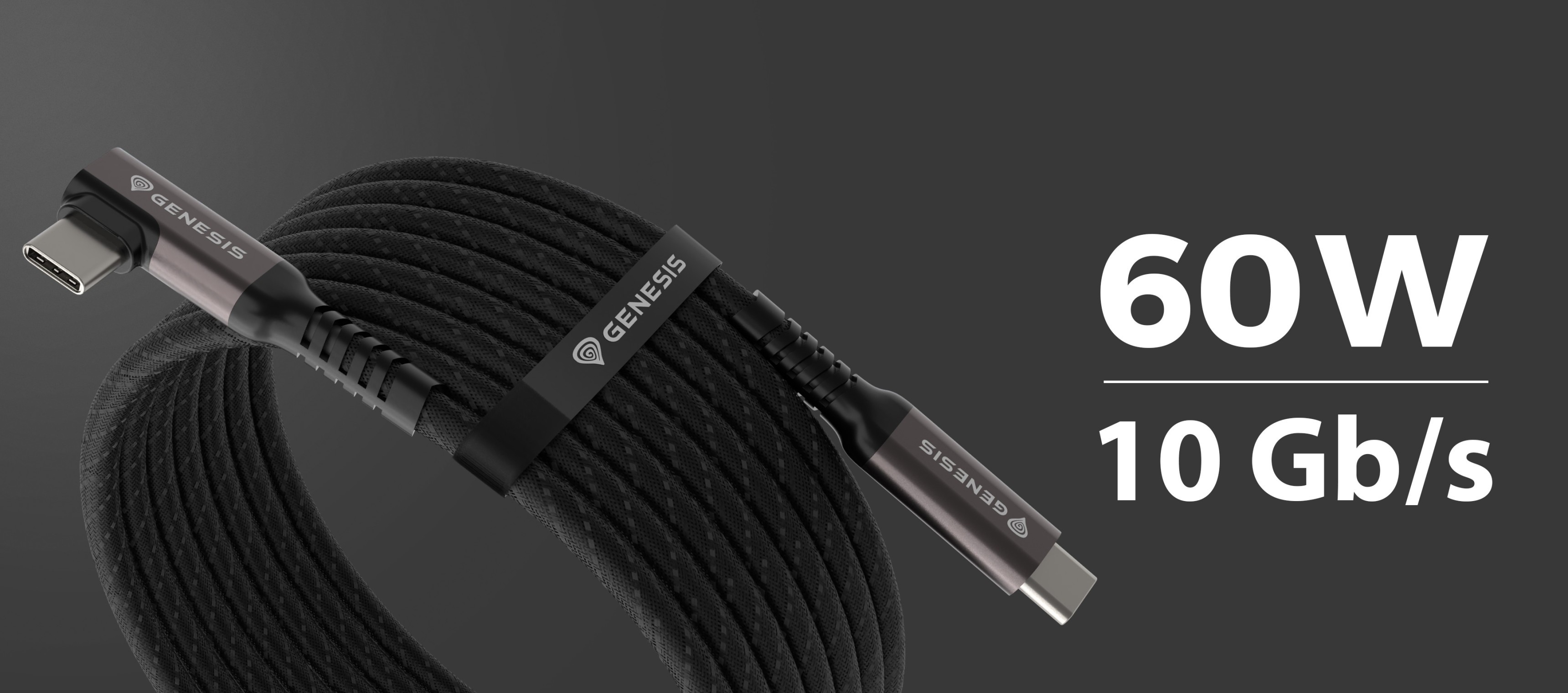 Schwarzes USB-C-Kabel, 3 Meter lang, mit einer Datenübertragungsgeschwindigkeit von 10 Gb/s und einer Leistung von 60 W